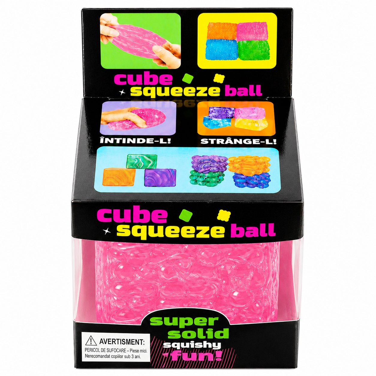 Jucarie Squishy tip Needoh in Forma de Cub, , Model cu Striatii, Antistres Senzoriala Comprimabila cu Revenire, 5x5x5 cm, 180 g, Roz 4