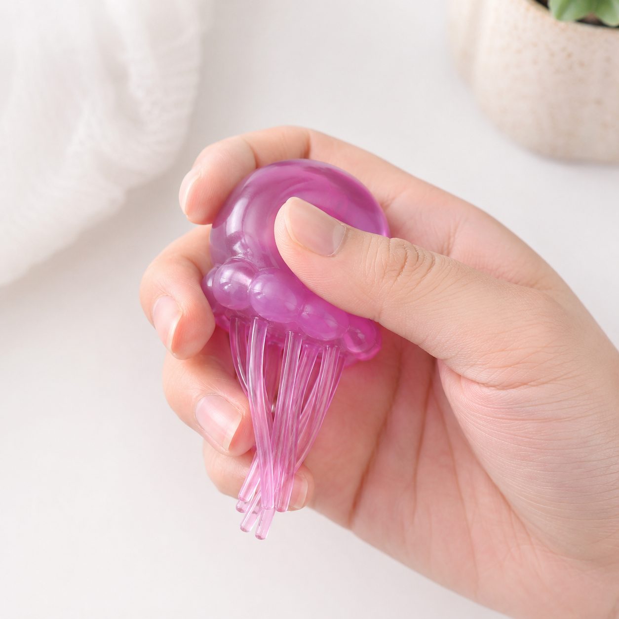 Jucarie Squishy Dumpling in Forma de Meduza, , Antistres Senzoriala Comprimabila cu Revenire, 100 g, Roz 3