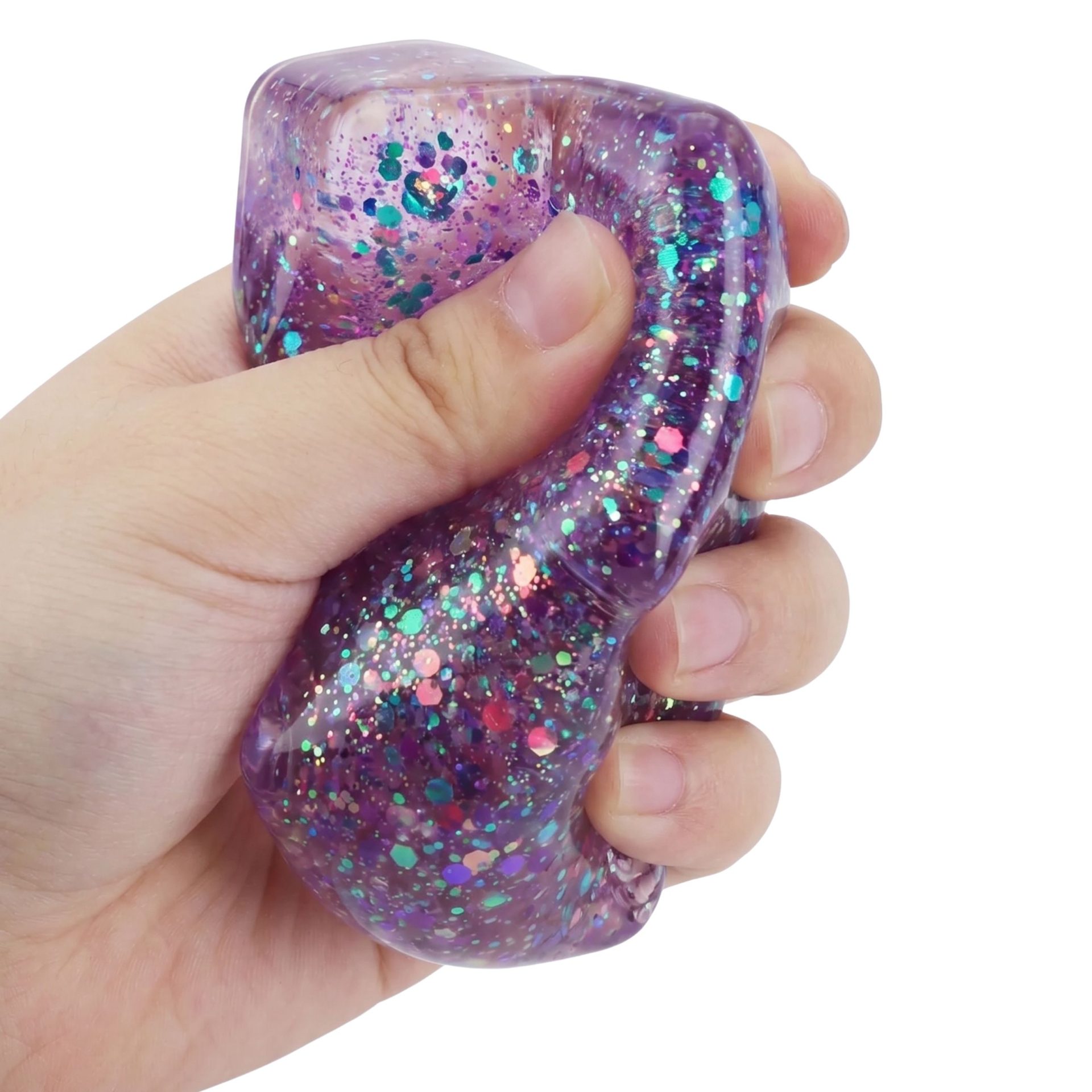 Jucarie Squishy tip Needoh in Forma de Cub, , Model Cub de Gheata cu Sclipici Magic din Maltoza, Antistres Senzoriala Comprimabila cu Revenire Lenta, 5 cm, 140 g, Mov 3