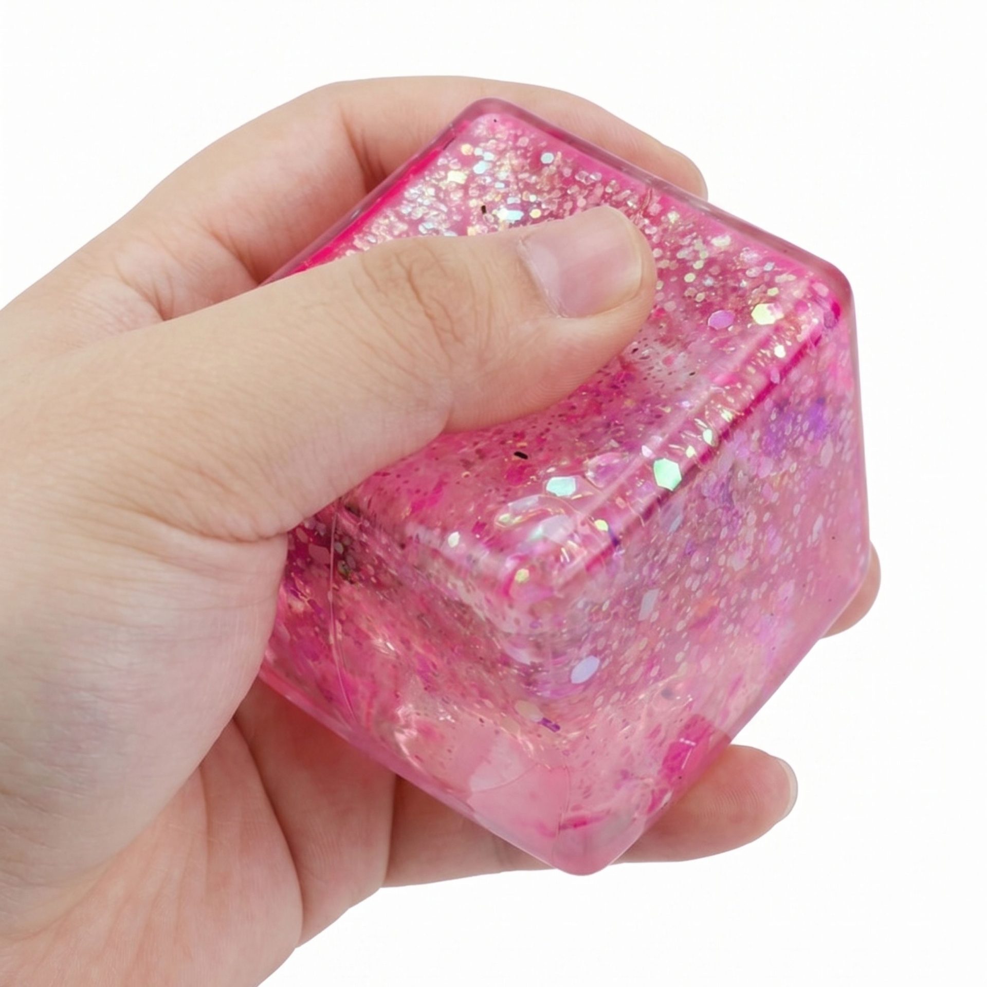 Jucarie Squishy tip Needoh in Forma de Cub, , Model Cub de Gheata cu Sclipici Magic din Maltoza, Antistres Senzoriala Comprimabila cu Revenire Lenta, 5 cm, 140 g, Roz 5