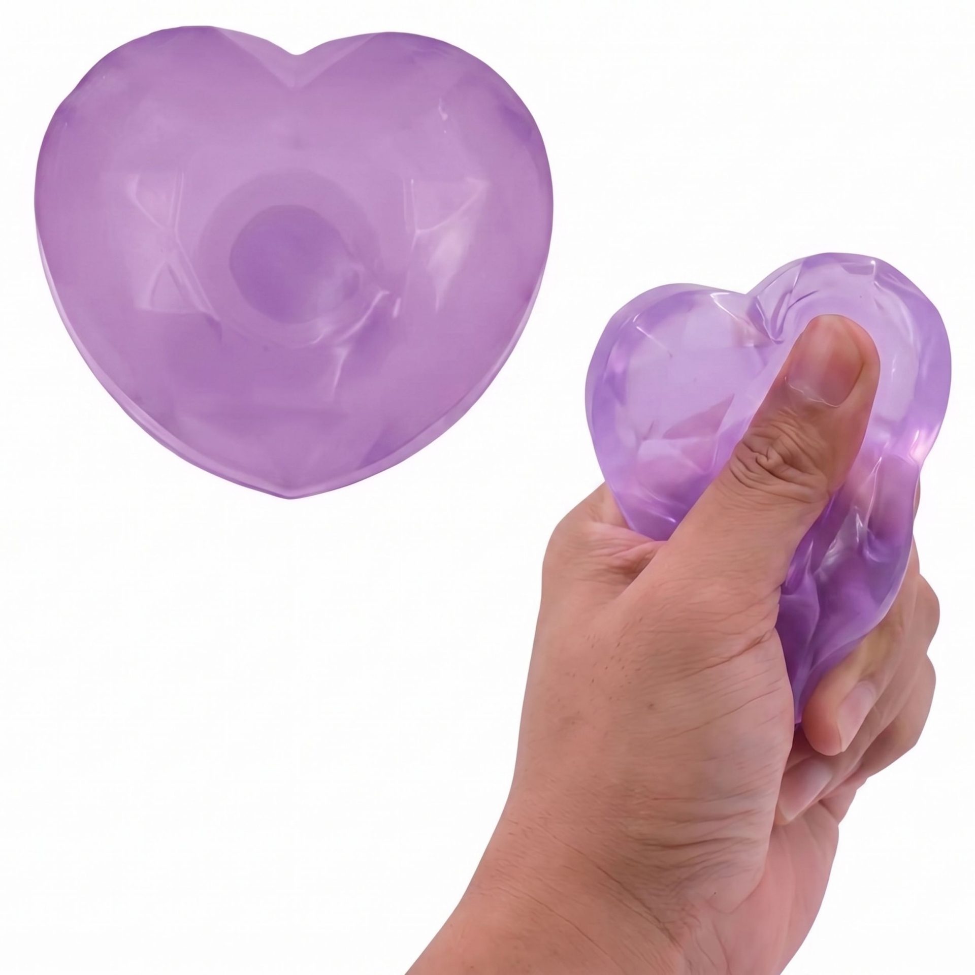 Jucarie Squishy Dumpling in Forma de Inima, , Model Diamant 3D, Antistres Senzoriala Comprimabila cu Revenire Lenta, 6.5x3.5x6 cm, Mov 3