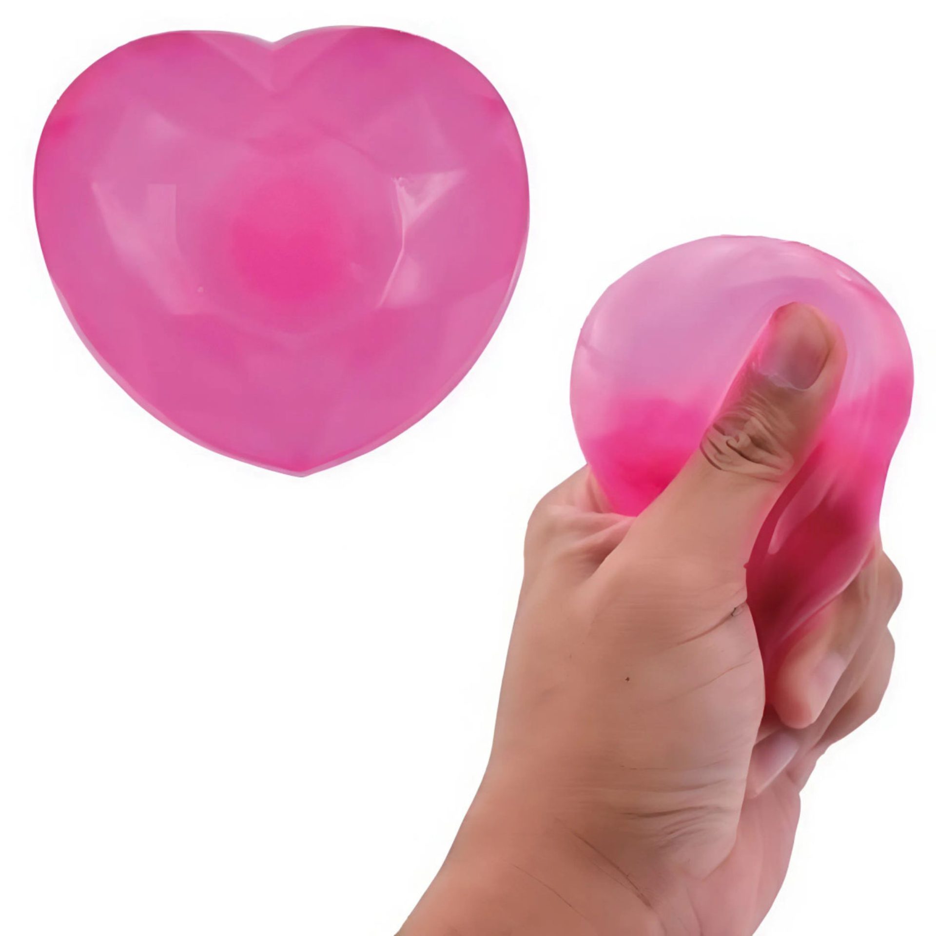 Jucarie Squishy Dumpling in Forma de Inima, , Model Diamant 3D, Antistres Senzoriala Comprimabila cu Revenire Lenta, 6.5x3.5x6 cm, Roz 3