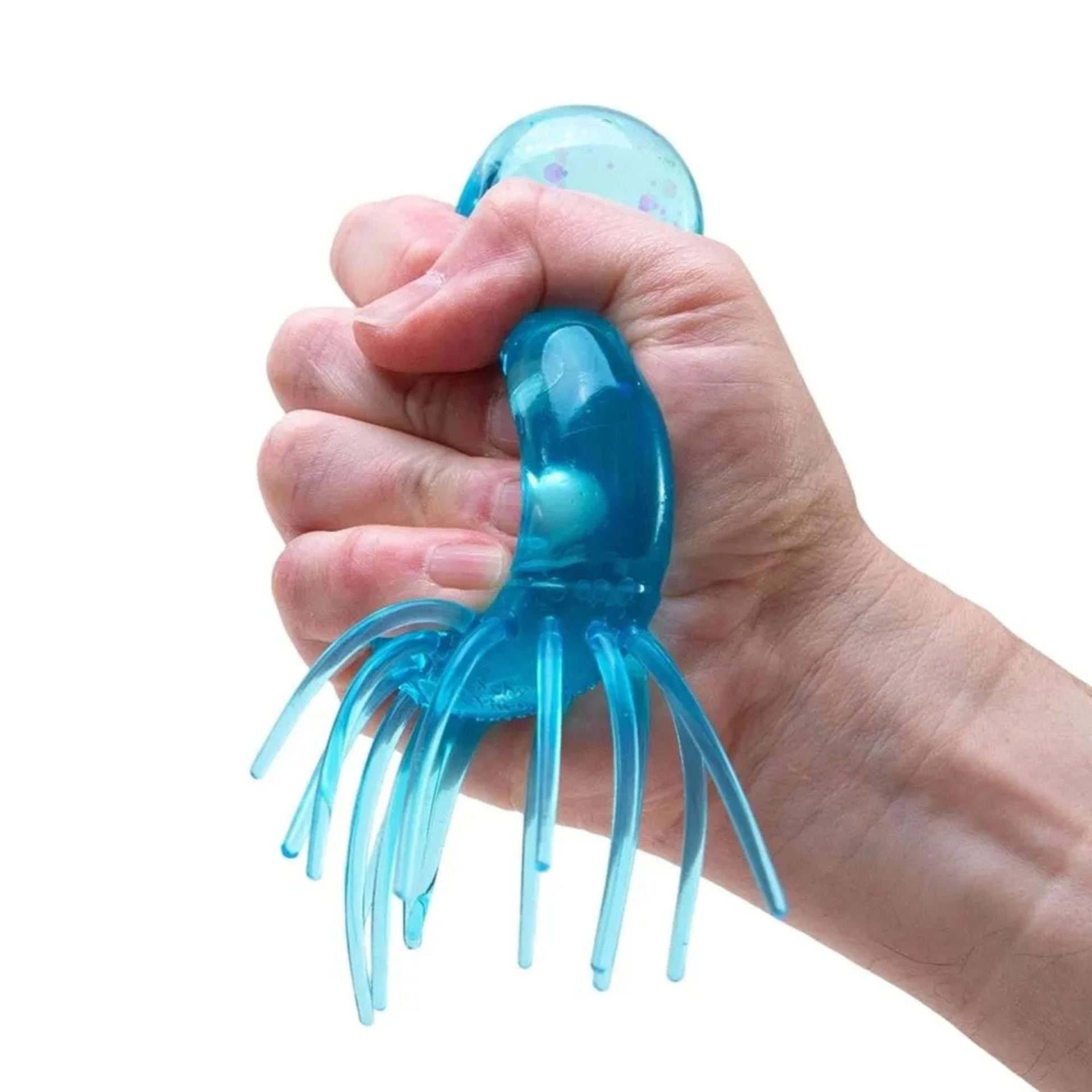 Jucarie Squishy Dumpling in Forma de Meduza, , Model Jelly Translucid, Antistres Senzoriala Comprimabila cu Revenire Lenta, 8x4.5 cm, Albastru 4