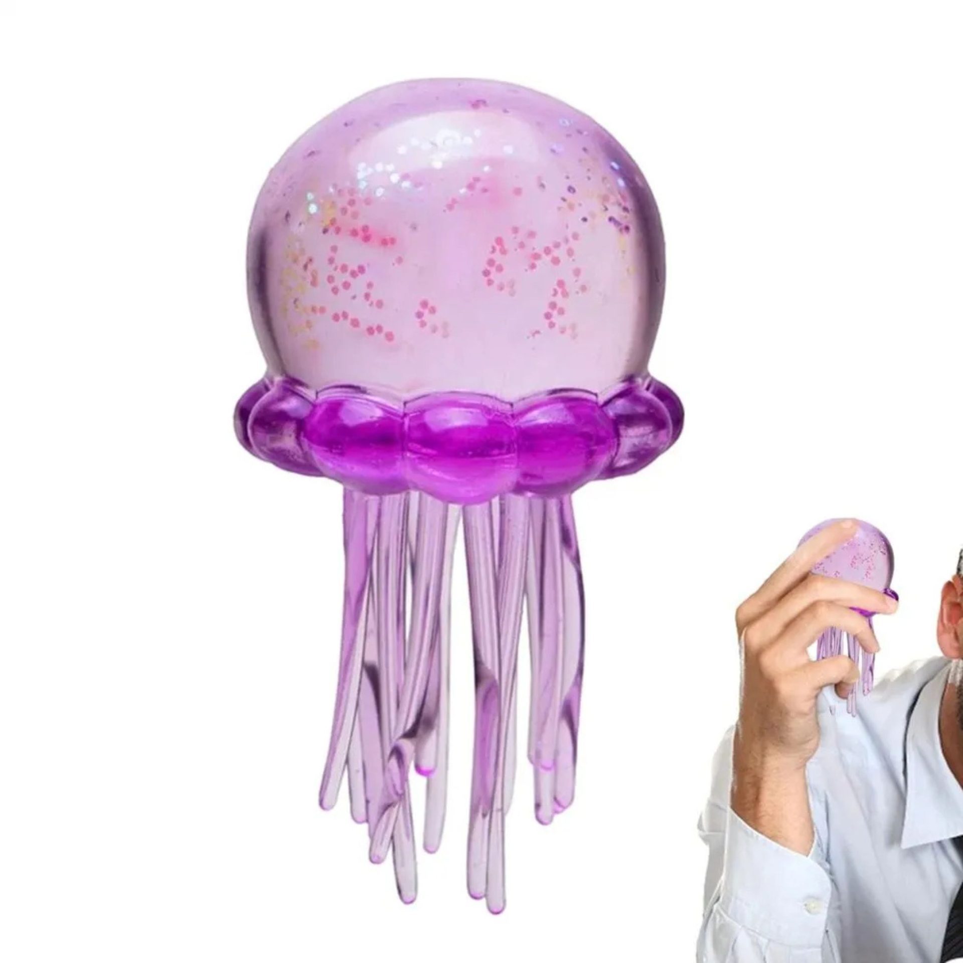 Jucarie Squishy Dumpling in Forma de Meduza, , Model Jelly Translucid, Antistres Senzoriala Comprimabila cu Revenire Lenta, 8x4.5 cm, Mov 3