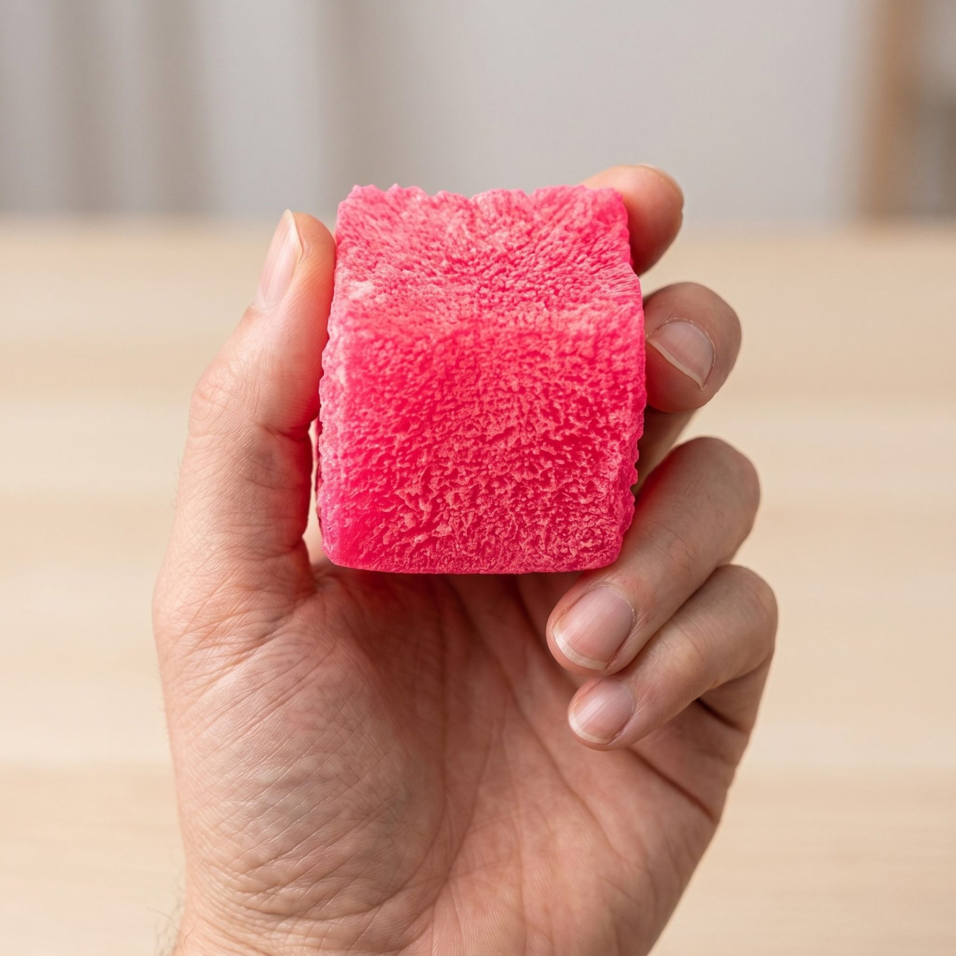 Jucarie Squishy tip Needoh in Forma de Cub, , Model Frosted, Antistres Senzoriala Comprimabila cu Revenire, 5 cm, 140 g, Roz 3