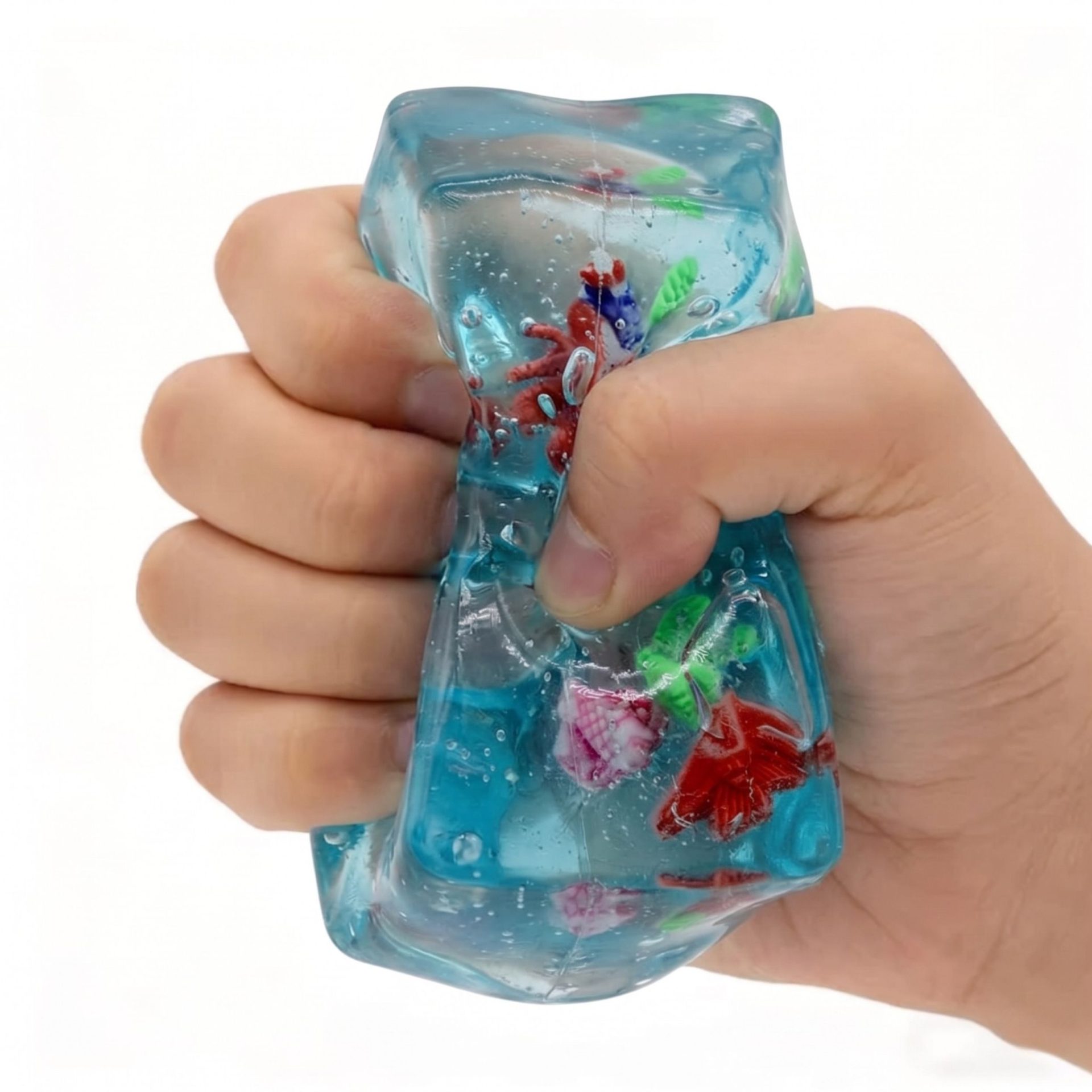 Jucarie Squishy tip Needoh in Forma de Cub, , Model Ocean cu Scoici, Antistres Senzoriala Comprimabila cu Revenire, 5 cm, Albastru 4
