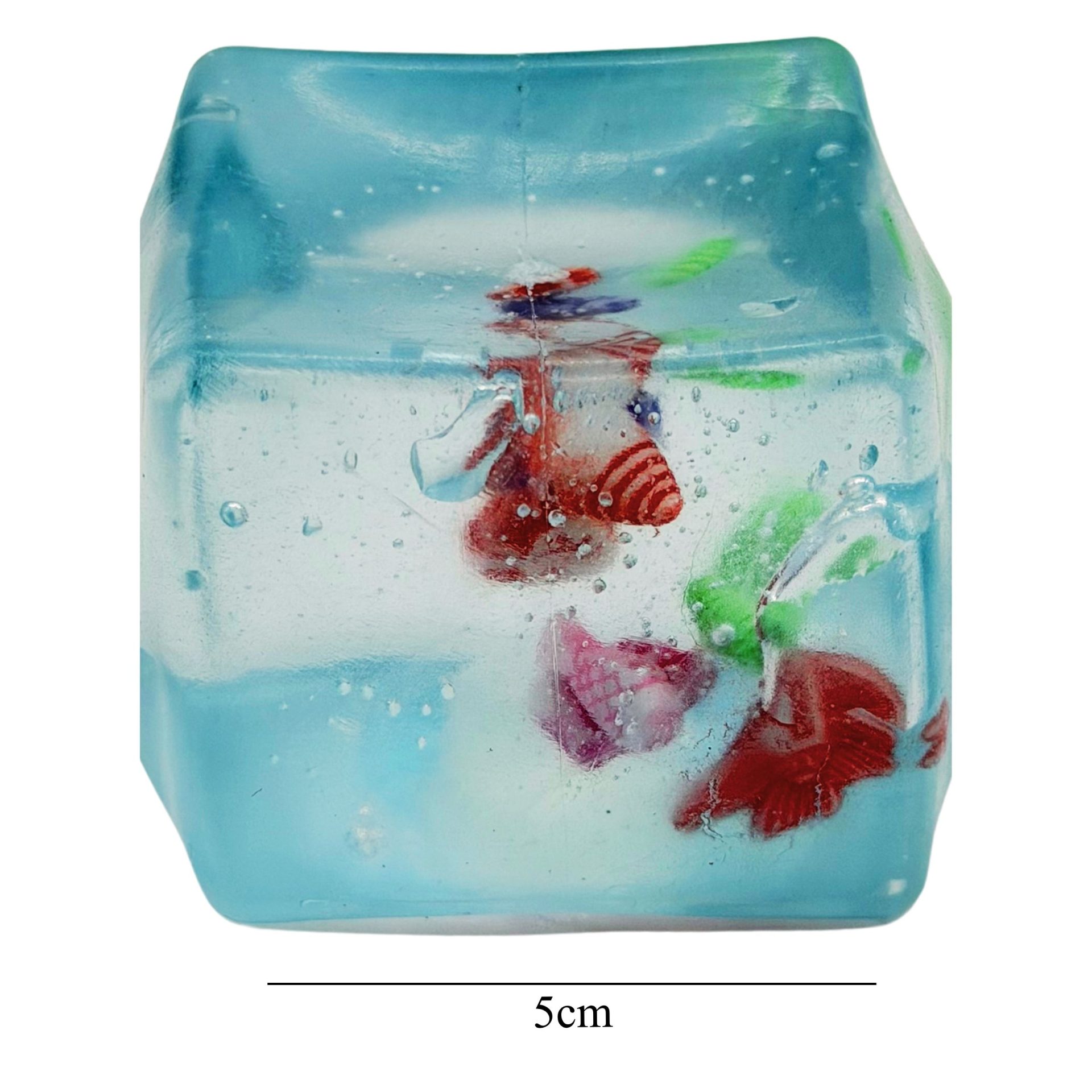 Jucarie Squishy tip Needoh in Forma de Cub, , Model Ocean cu Scoici, Antistres Senzoriala Comprimabila cu Revenire, 5 cm, Albastru 2