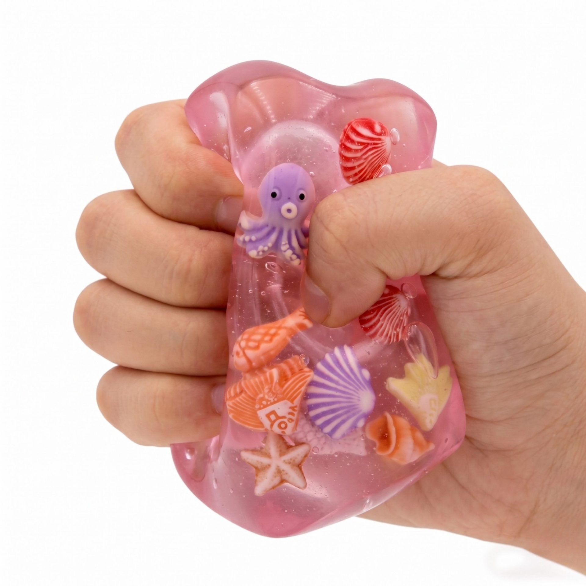 Jucarie Squishy tip Needoh in Forma de Cub, , Model Ocean cu Scoici, Antistres Senzoriala Comprimabila cu Revenire, 5 cm, Roz 3