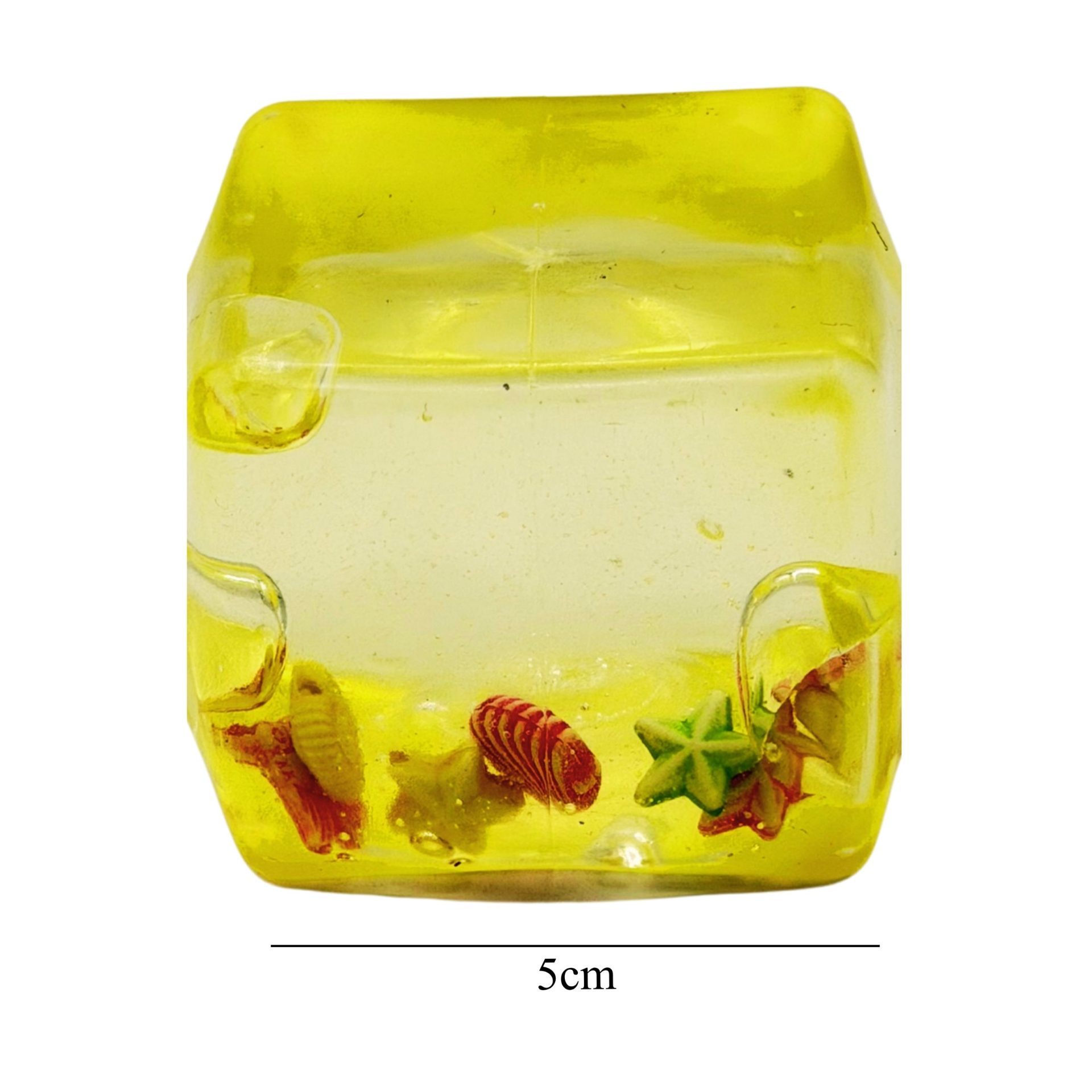 Jucarie Squishy tip Needoh in Forma de Cub, , Model Ocean cu Scoici, Antistres Senzoriala Comprimabila cu Revenire, 5 cm, Galben 2