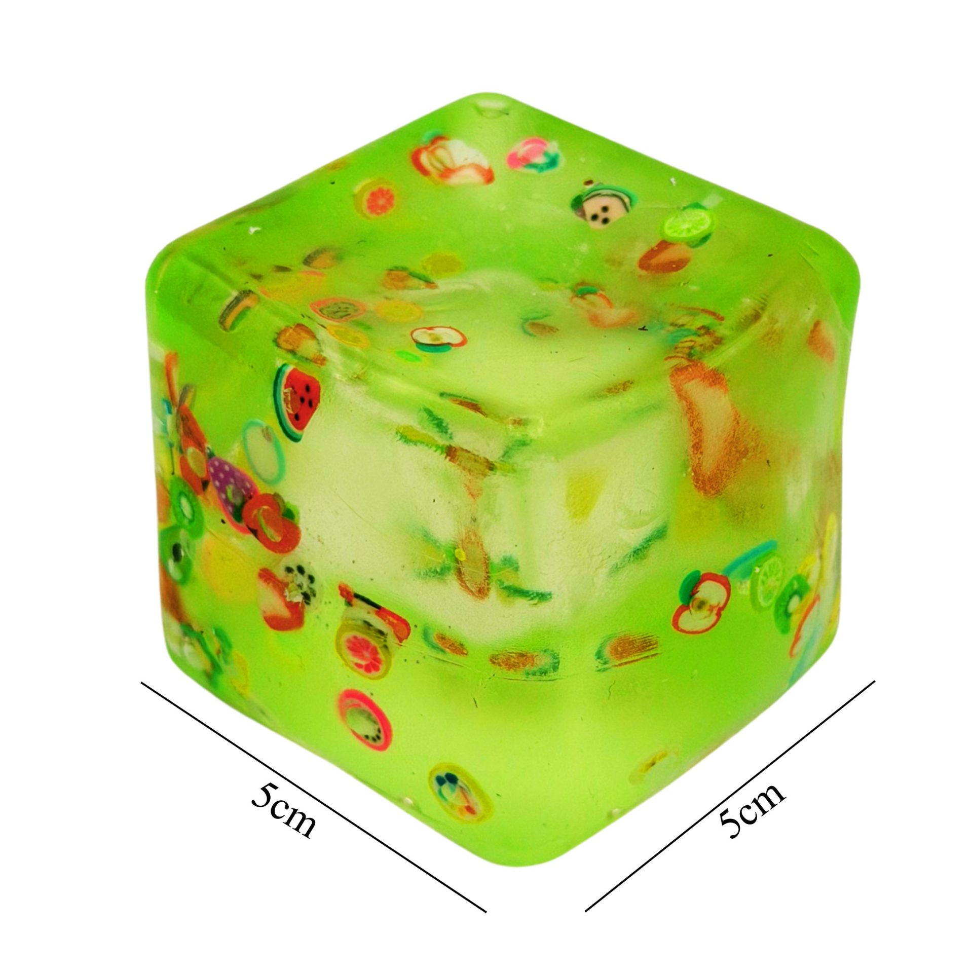 Jucarie Squishy tip Needoh in Forma de Cub, , Model Fructe de Vara, Antistres Senzoriala Comprimabila cu Revenire, 5 cm, Verde 3