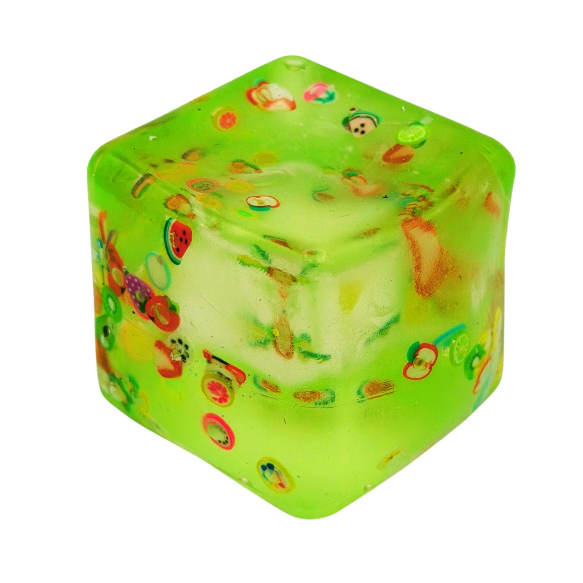 Jucarie Squishy tip Needoh in Forma de Cub, , Model Fructe de Vara, Antistres Senzoriala Comprimabila cu Revenire, 5 cm, Verde 2