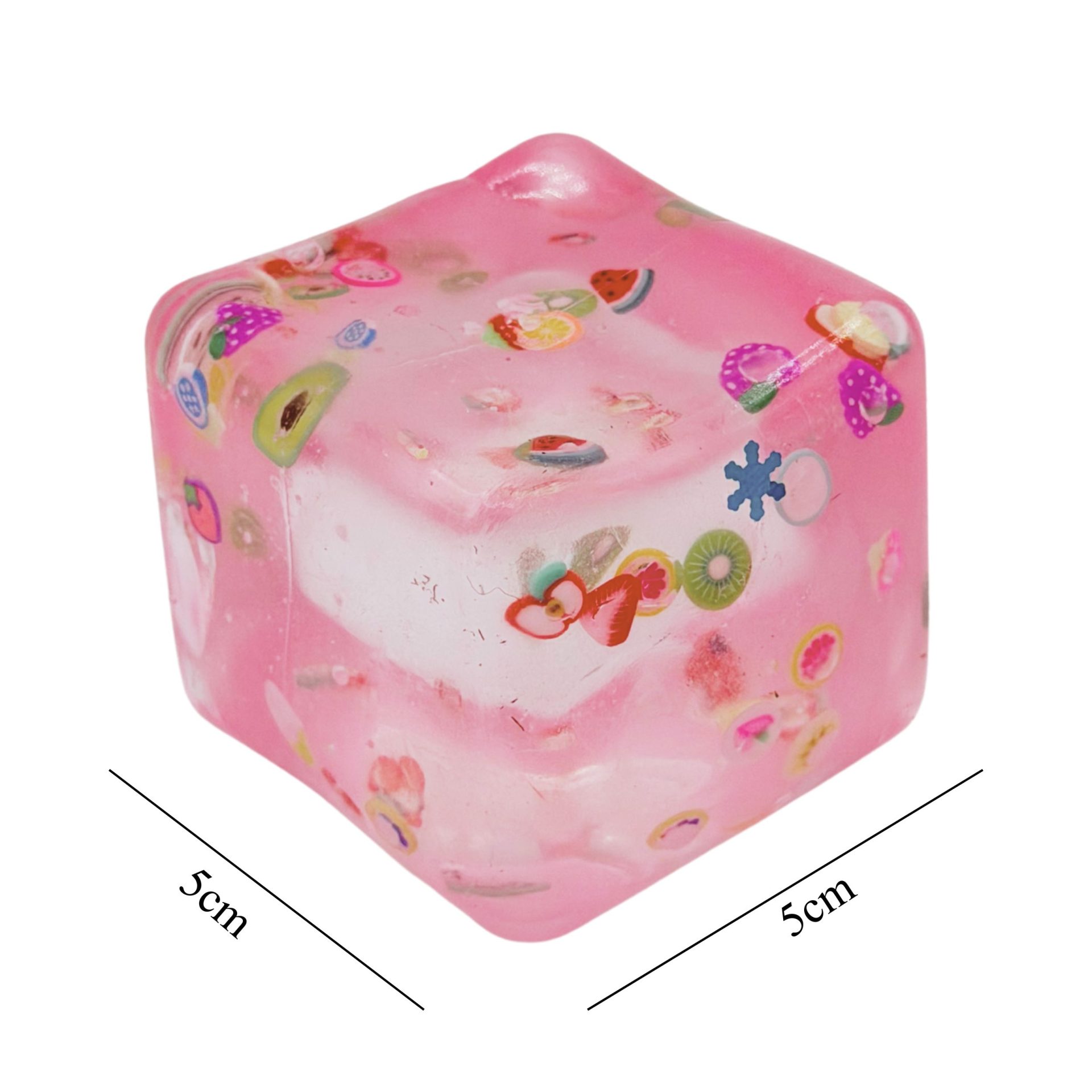 Jucarie Squishy tip Needoh in Forma de Cub, , Model Fructe de Vara, Antistres Senzoriala Comprimabila cu Revenire, 5 cm, Roz 2