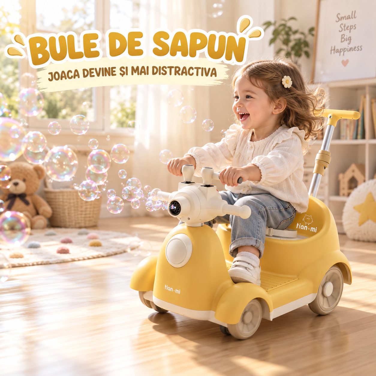 Mașinuță Flippy galbenă - imagine produs complet