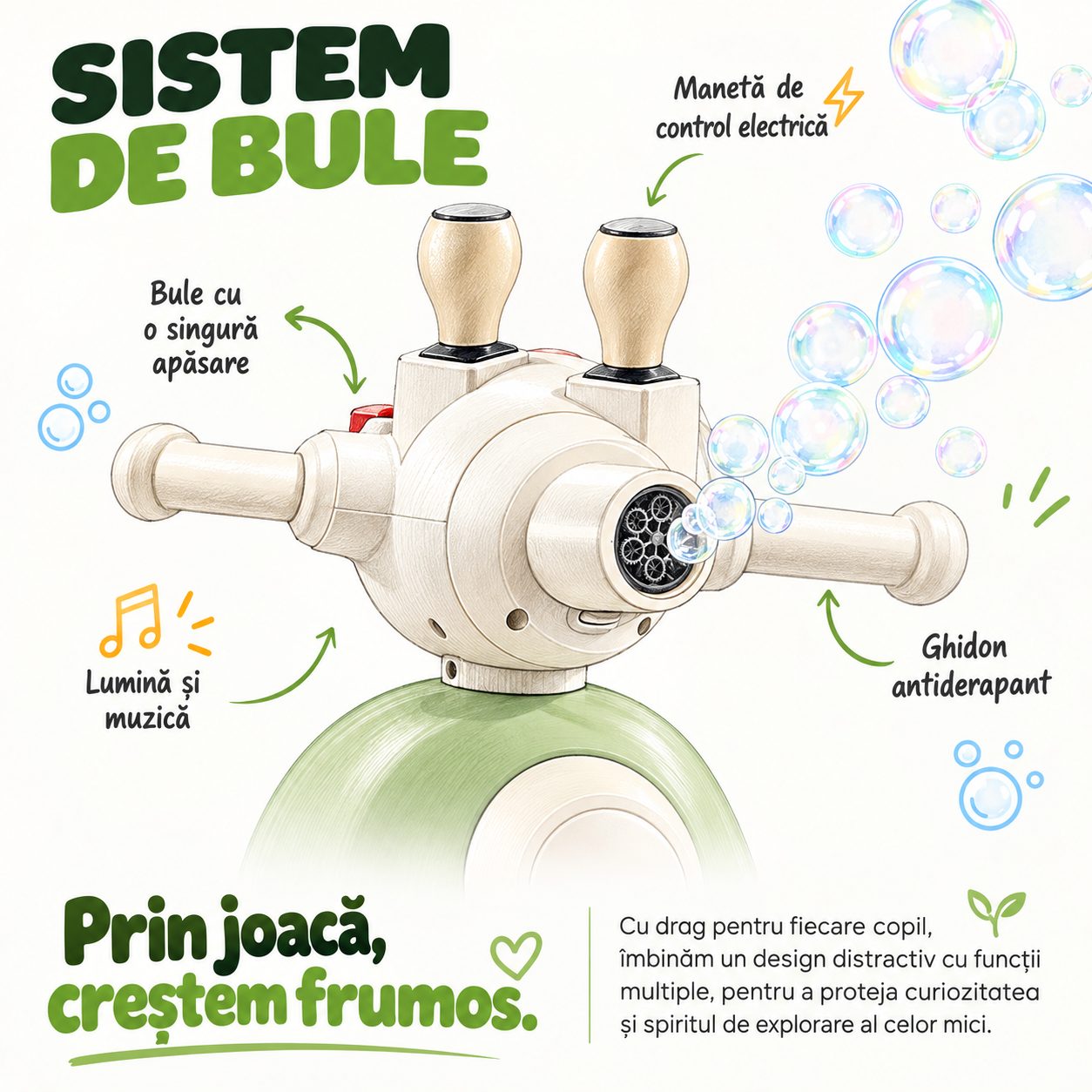Detaliu maner telescopic și scaun cu cenură Flippy