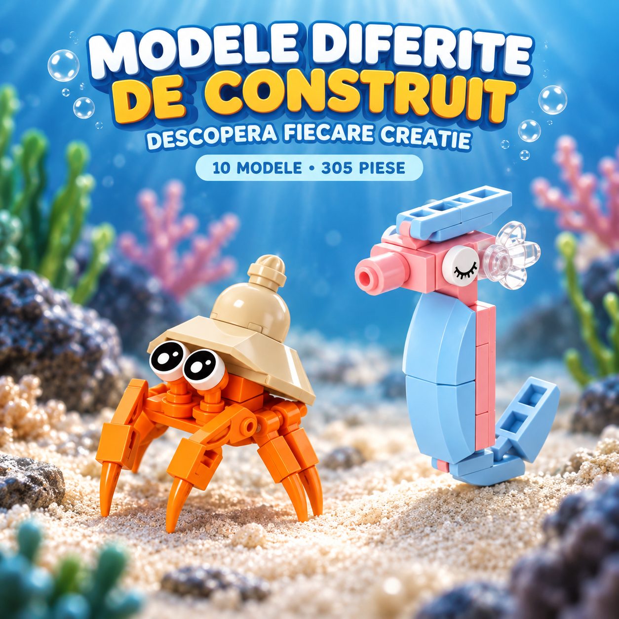 Set de Constructie, Flippy, Model Pesti 10 in 1, 305 Piese, 10 Modele, 6+, 12.7x4.6x8 cm, Multicolor