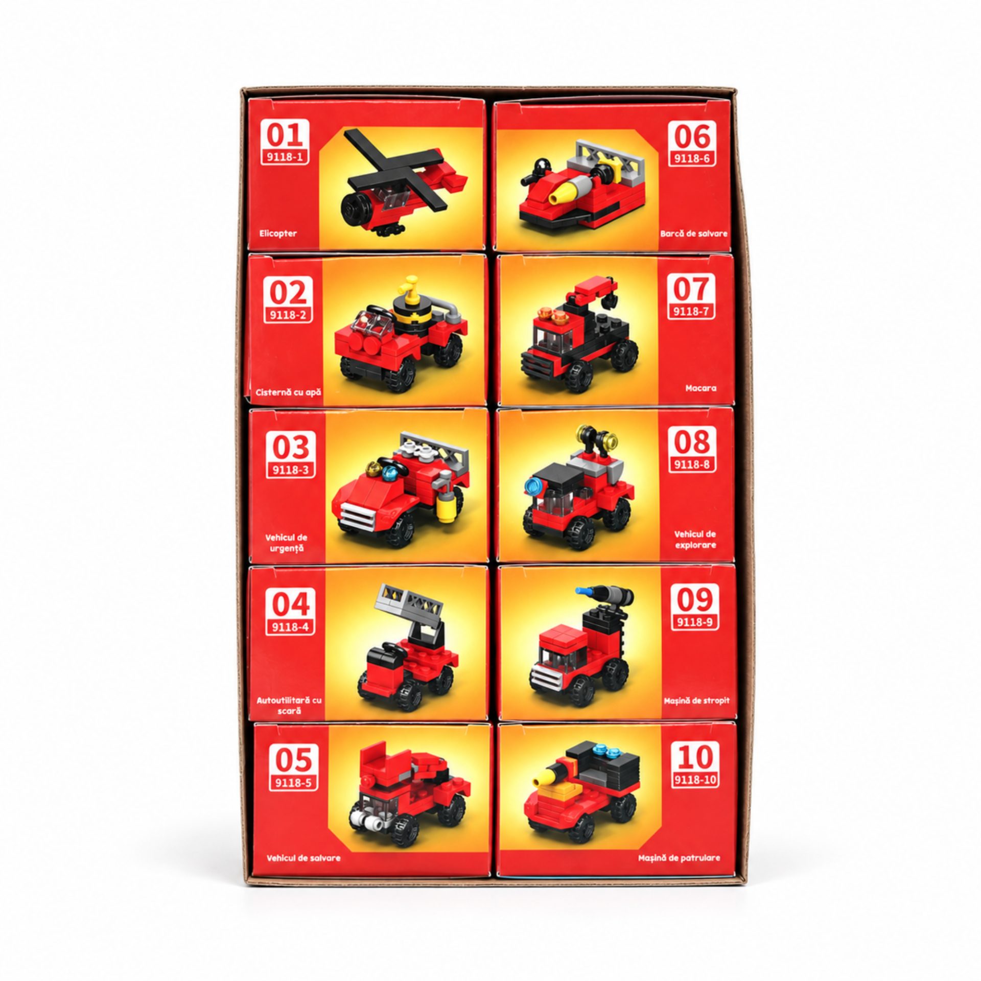 Set de Constructie, Flippy, Vehicule de Pompieri si Salvare 10 in 1, 323 Piese, 10 Modele, Varsta 6+ Ani, 23.5 x 15 x 7.5 cm, Multicolor