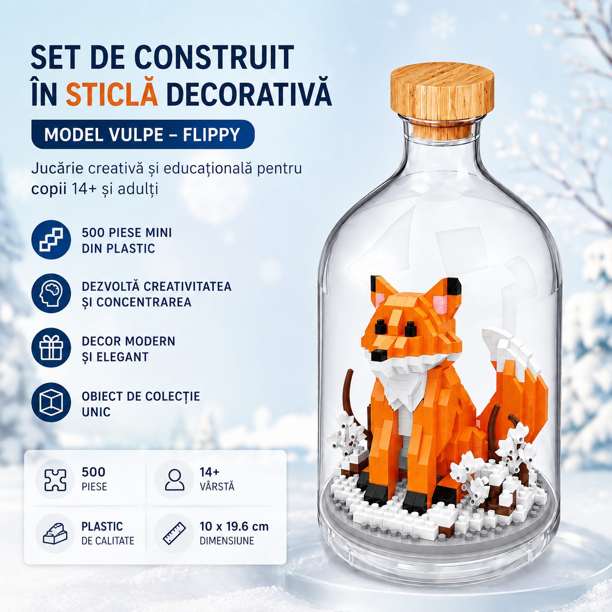 Detaliu sticla decorativă set Flippy