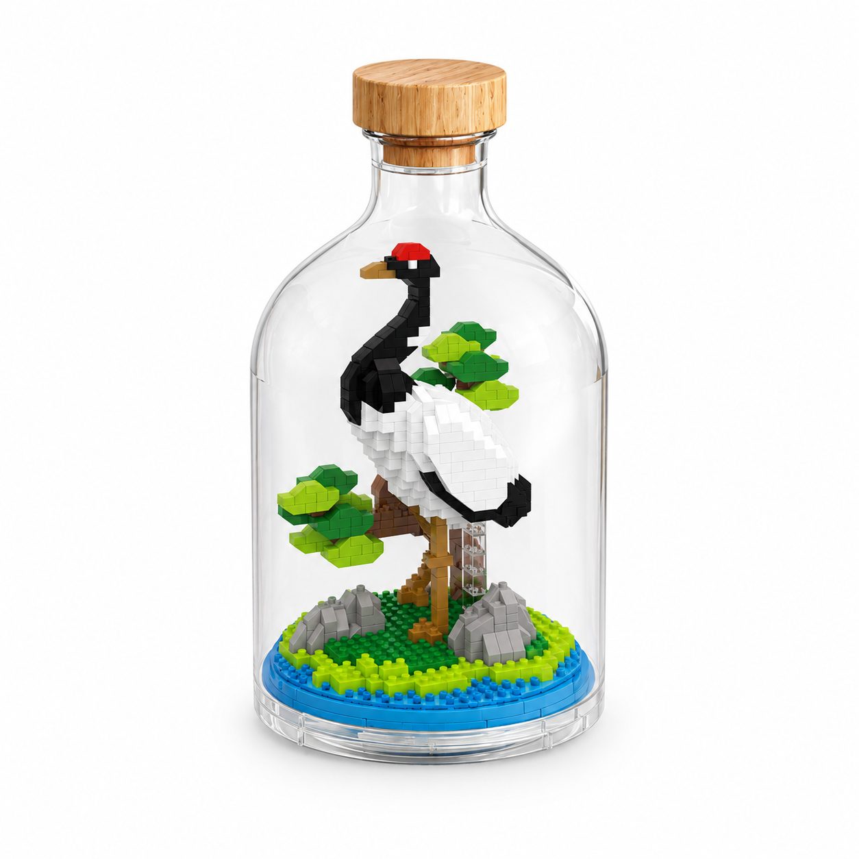 Set de Construit in Sticla Decorativa, Flippy, Model Cocor cu Coroana Rosie, 593 Piese, Jucarie Creativa si Educationala pentru Copii 14+, Tip Pixel Building Blocks, 10 x 19.6 cm, Multicolor