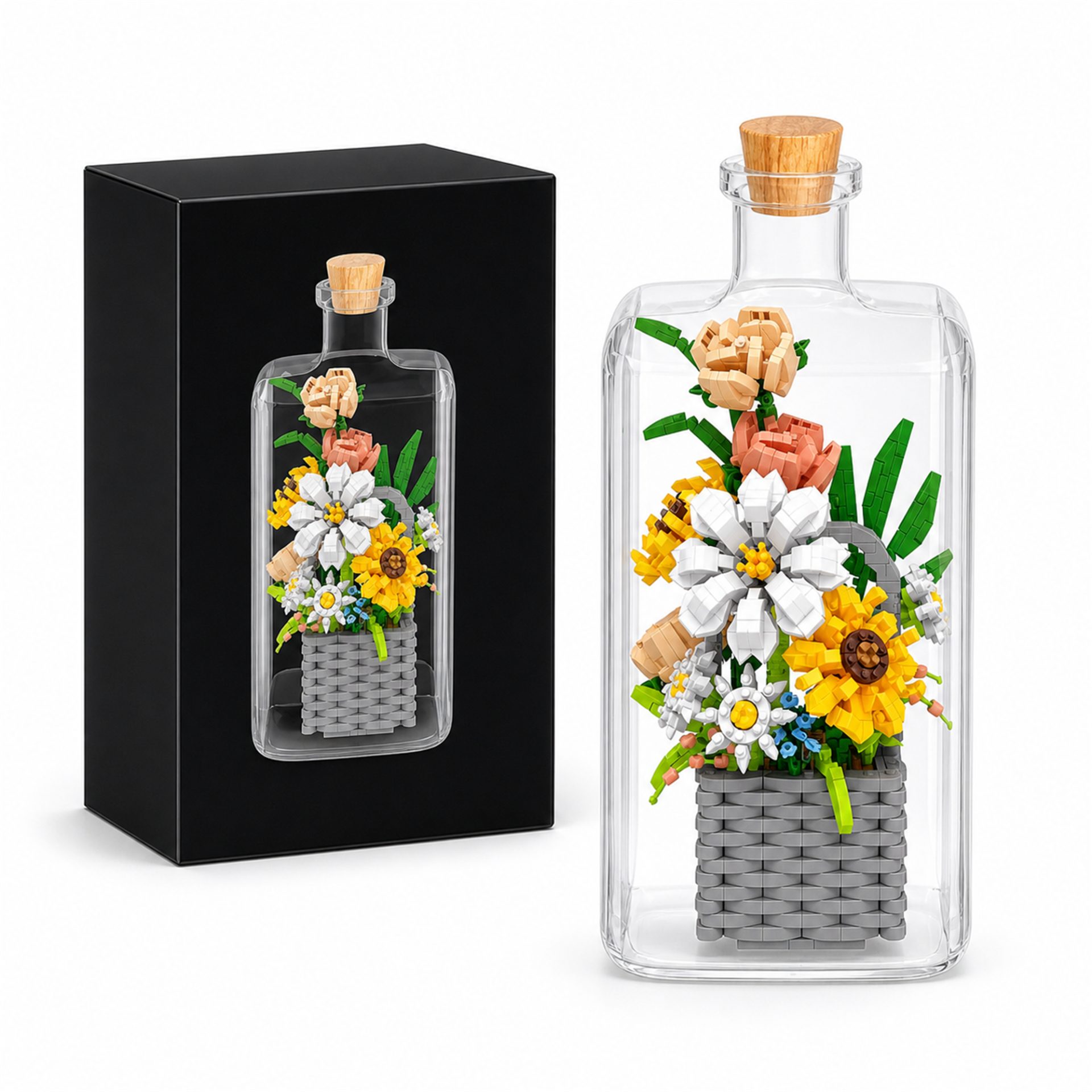 Set de Construit in Sticla, Flippy, Tematica Flori, Model 2, Jucarie Tip Blocuri din Plastic, Decoratiune DIY pentru Asamblare, Dimensiune 36 x 31 x 7.4 cm, Varsta 14 Ani+, Multicolor