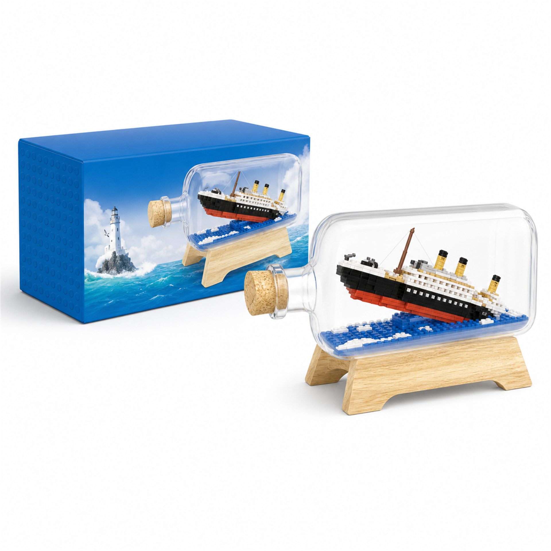 Set de Construit in Sticla cu Suport din Lemn, Flippy, din Plastic, Model Barca, Joc de Asamblare cu Sticla Decorativa si Suport, Varsta 14 Ani+, Dimensiune 20.2x13x22.3 cm, Multicolor