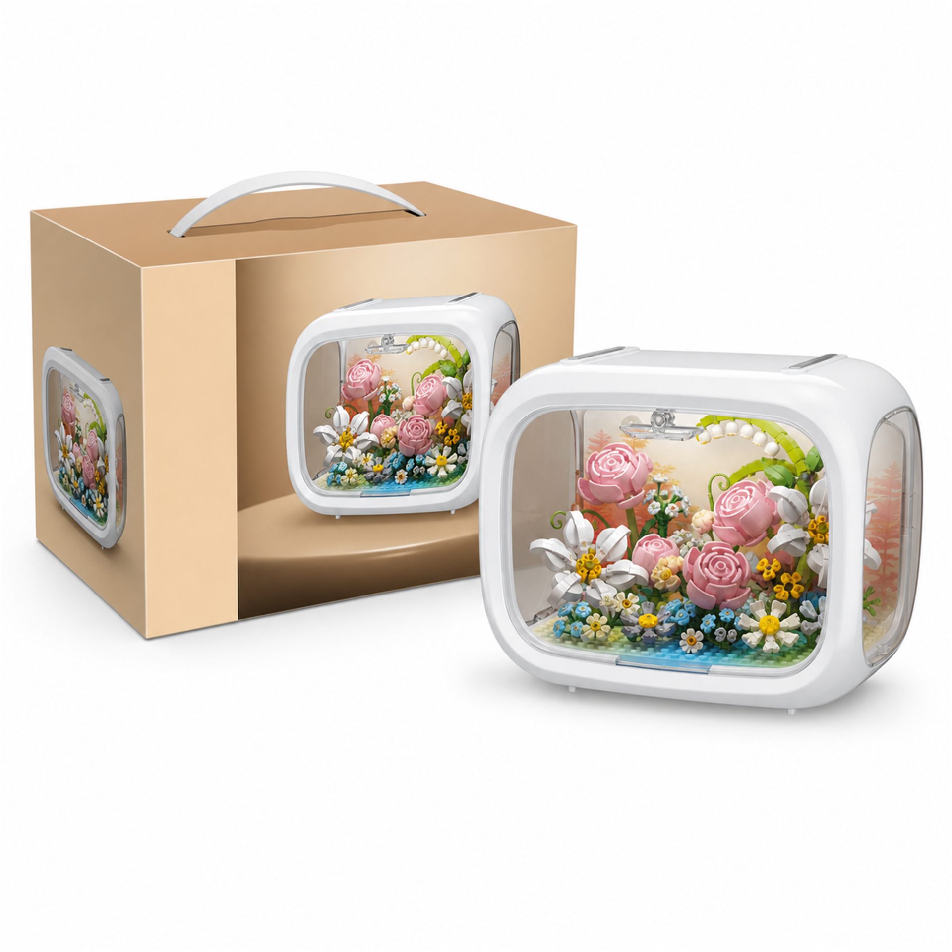 Set de Construit in Cutie, Flippy, din Plastic, Model Flori, Joc de Asamblare cu Cutie Decorativa si Aranjament Floral, Varsta 14 Ani+, Dimensiune 21.4x14.8x16.5 cm, Multicolor