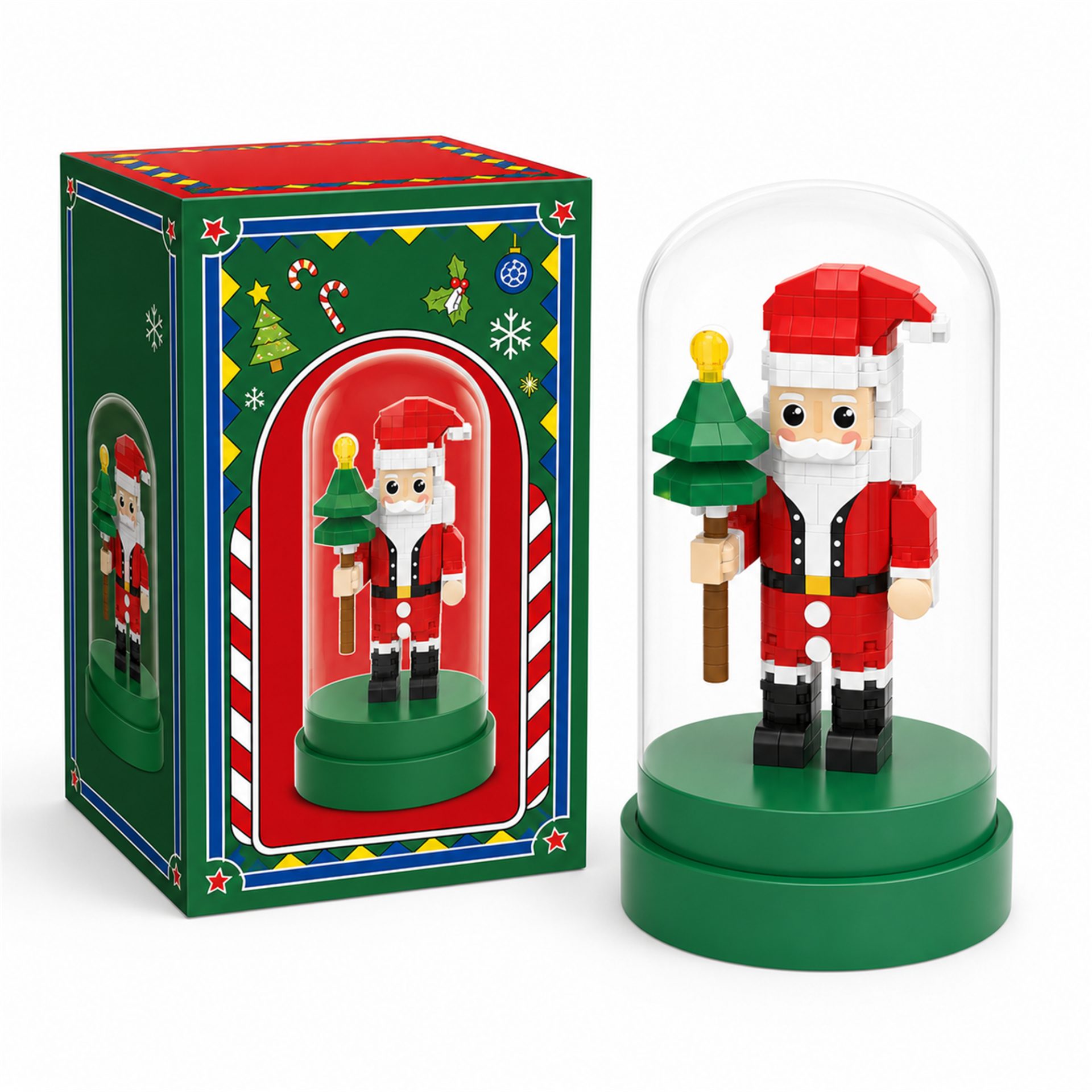 Set de Construit in Sticla, Flippy, Model 5 Mos Craciun cu Brad, Jucarie de Asamblat din Plastic, Tematica de Craciun, Dimensiuni 12.5x6 cm, Varsta 14 Ani+, Multicolor