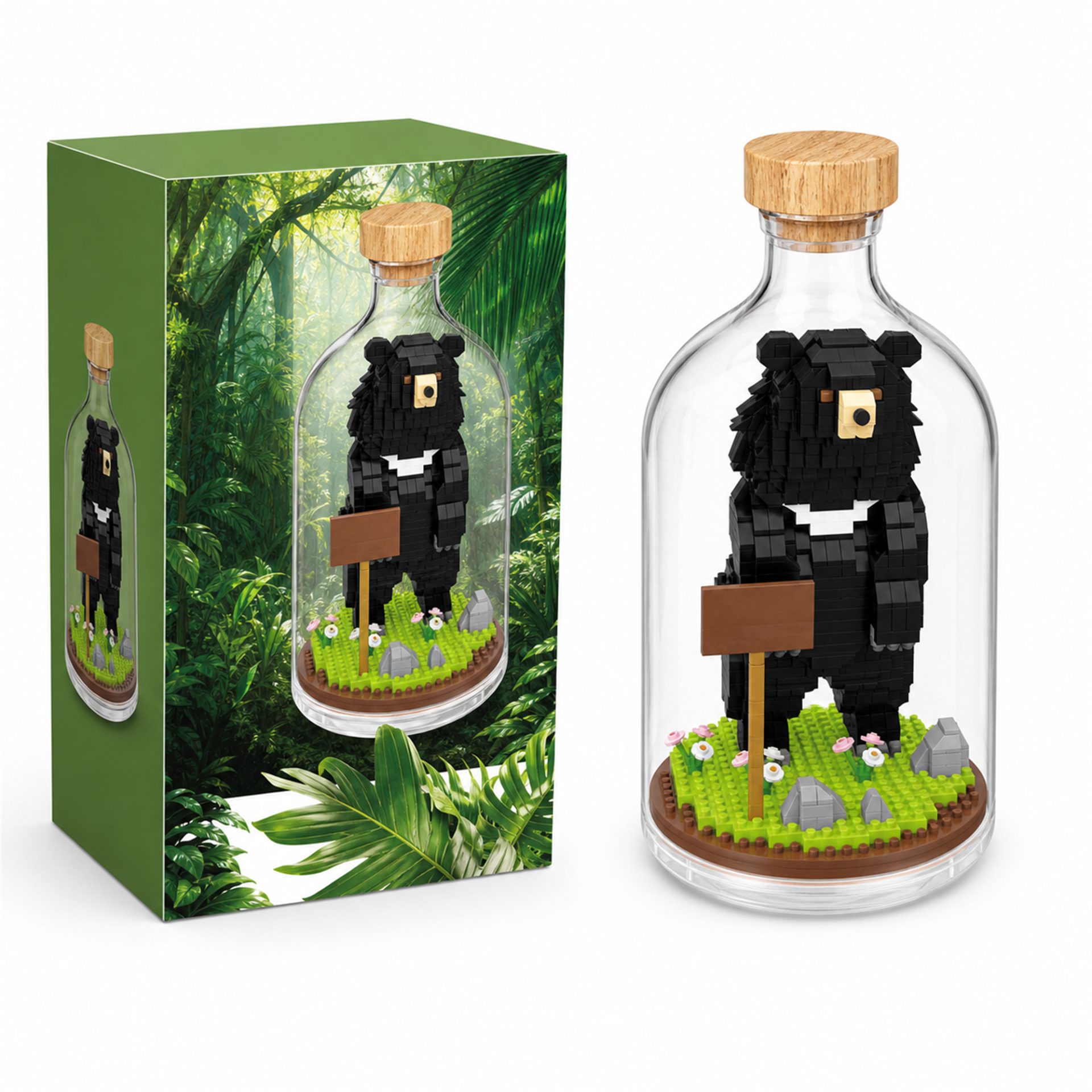 Set de Construit in Sticla, Flippy, Model Urs, 608 Piese, din Plastic, Joc de Asamblare cu Sticla Decorativa si Figurina Animal, Varsta 14 Ani+, Dimensiune 10 x 19.6 cm, Multicolor