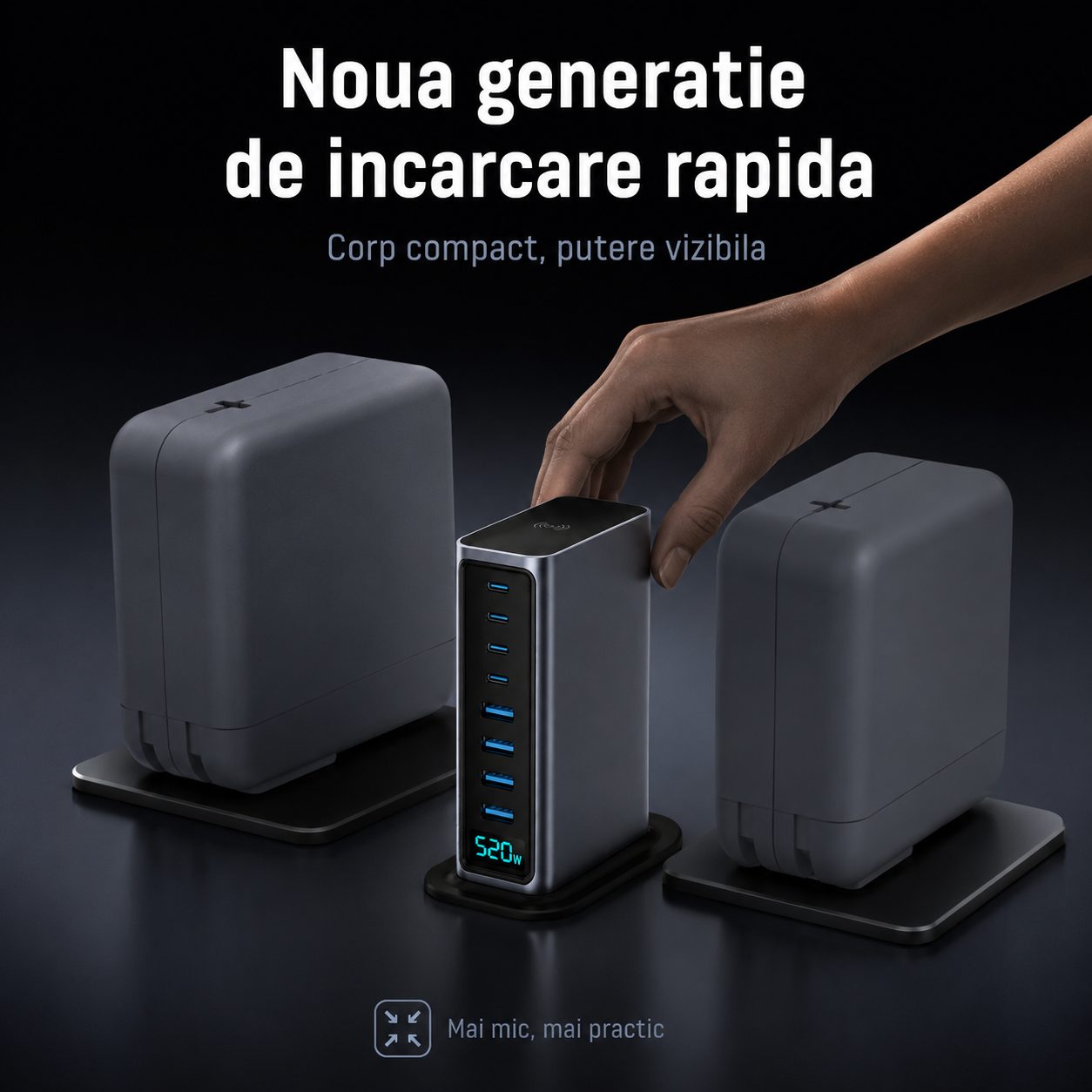 Statie de Incarcare, , 520W, Power Adapter cu Porturi Multiple, Incarcare Rapida, Standard European, Gri 5