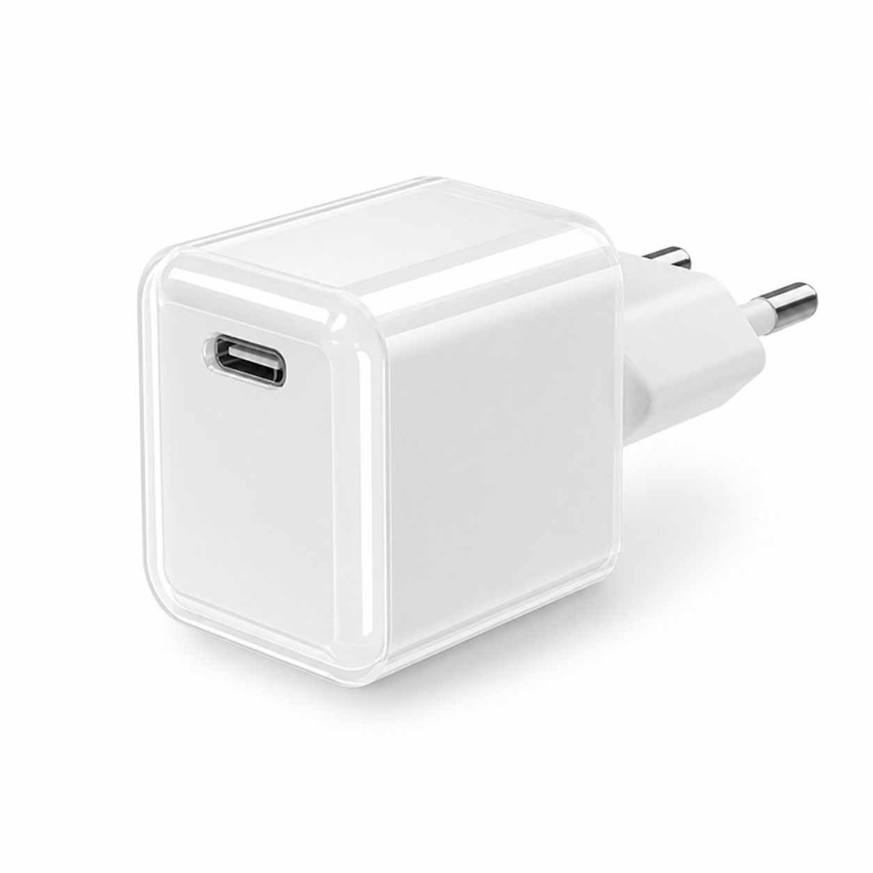 Incarcator Retea USB-C 30W Mini Ice Cube, , GaN Technology, Fast Charge, Carcasa Transparenta Bicolora, Standard European, Alb 1