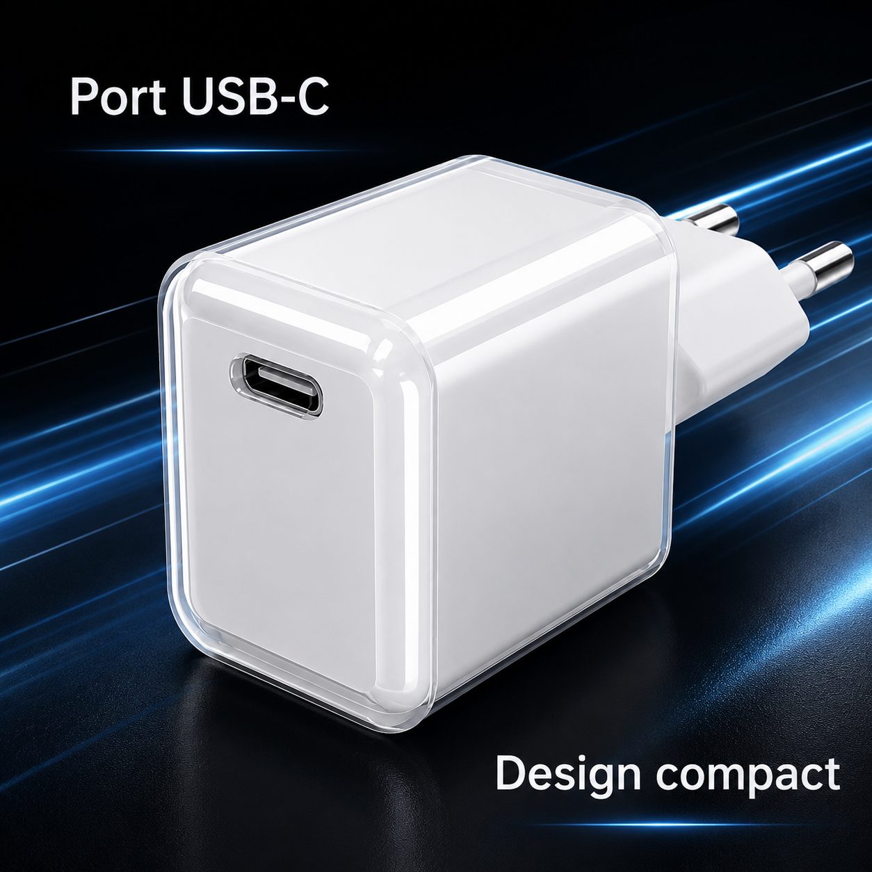 Incarcator Retea USB-C 30W Mini Ice Cube, , GaN Technology, Fast Charge, Carcasa Transparenta Bicolora, Standard European, Alb 5