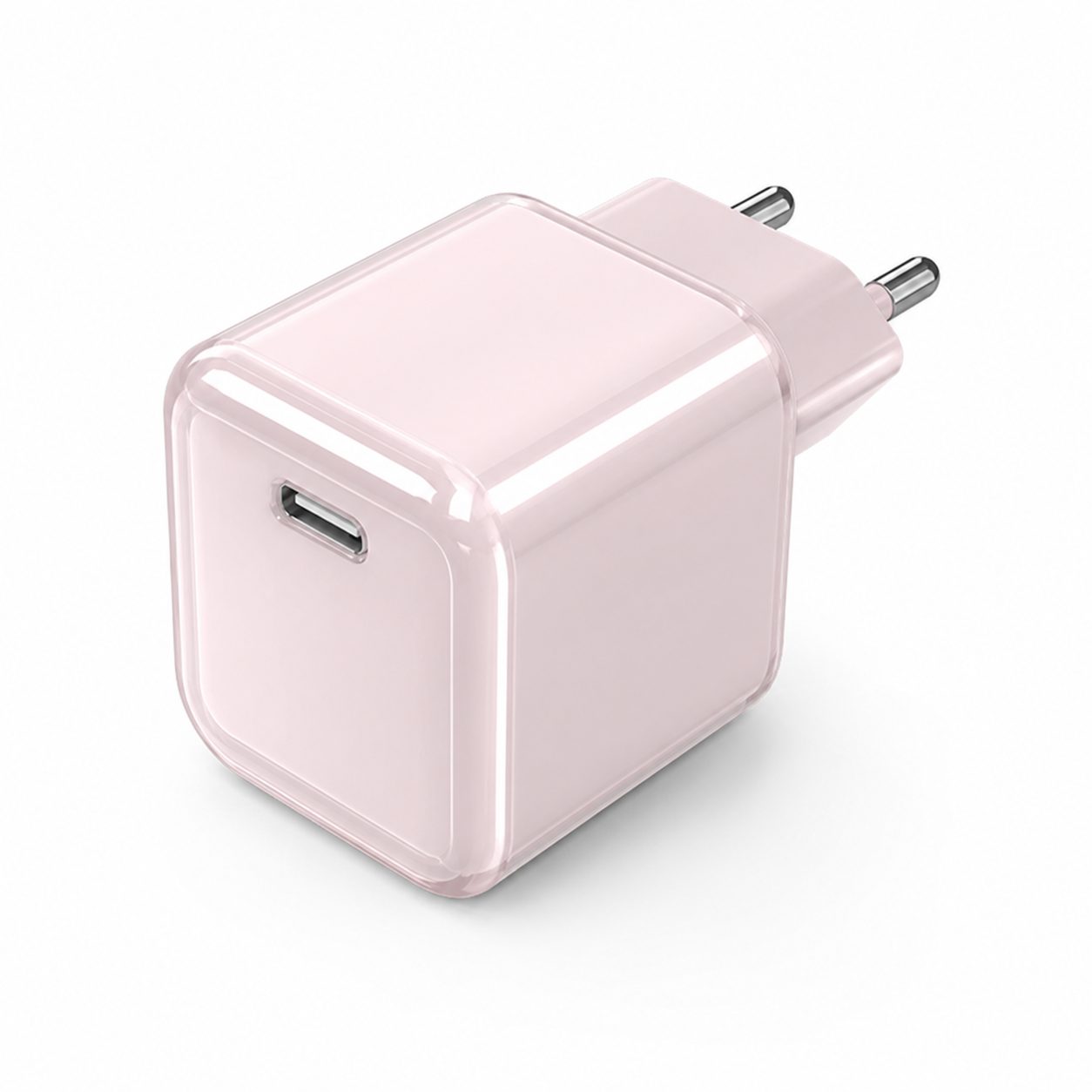 Incarcator Retea USB-C 30W Mini Ice Cube, , GaN Technology, Fast Charge, Carcasa Transparenta Bicolora, Standard European, Roz 1