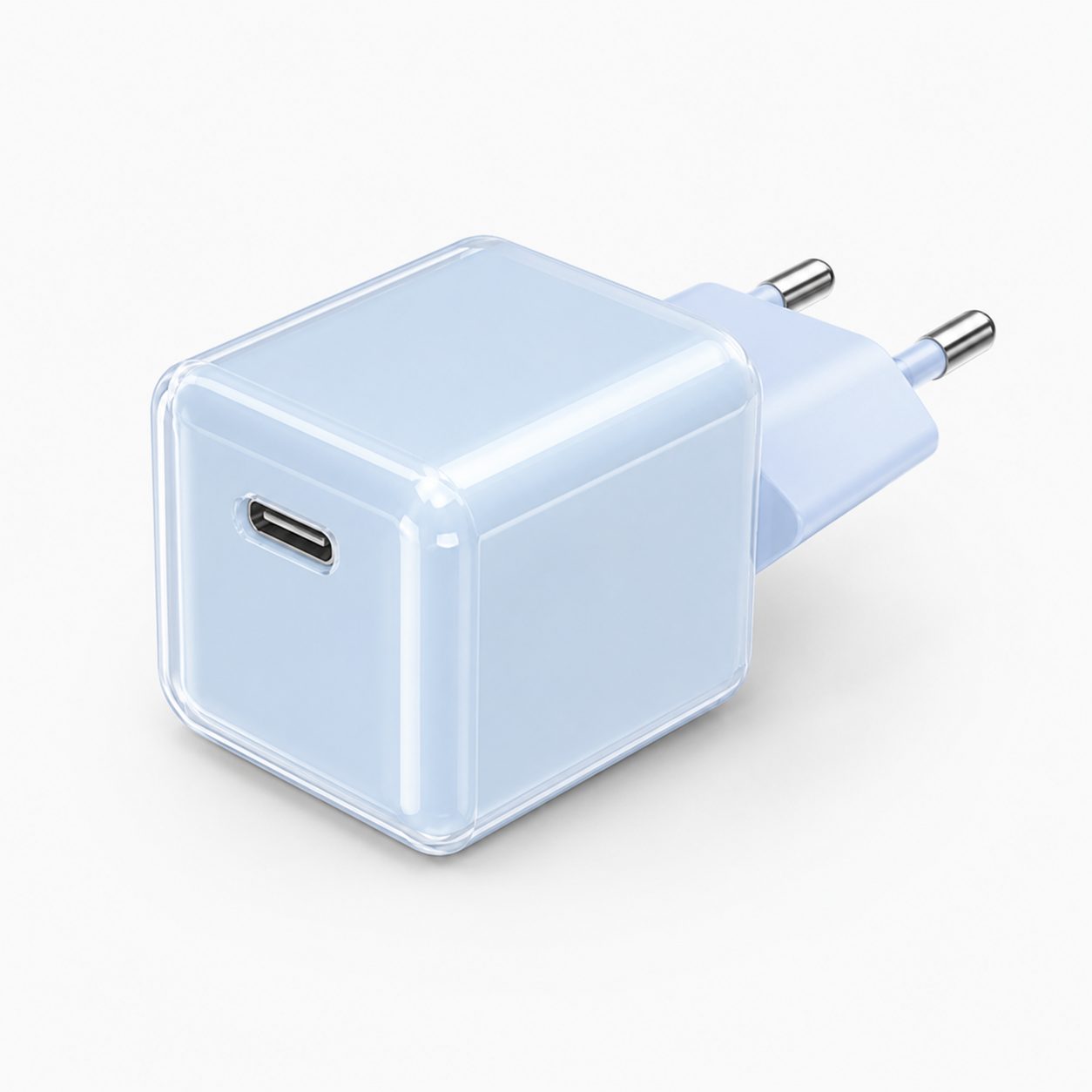 Mini Ice Cube Charger, RoHS Certified, EU Fast Charging Adapter, Dual-Color Transparent Shell - 30W Single USB-C, European Standard (Little Ice Cube), Sky Blue