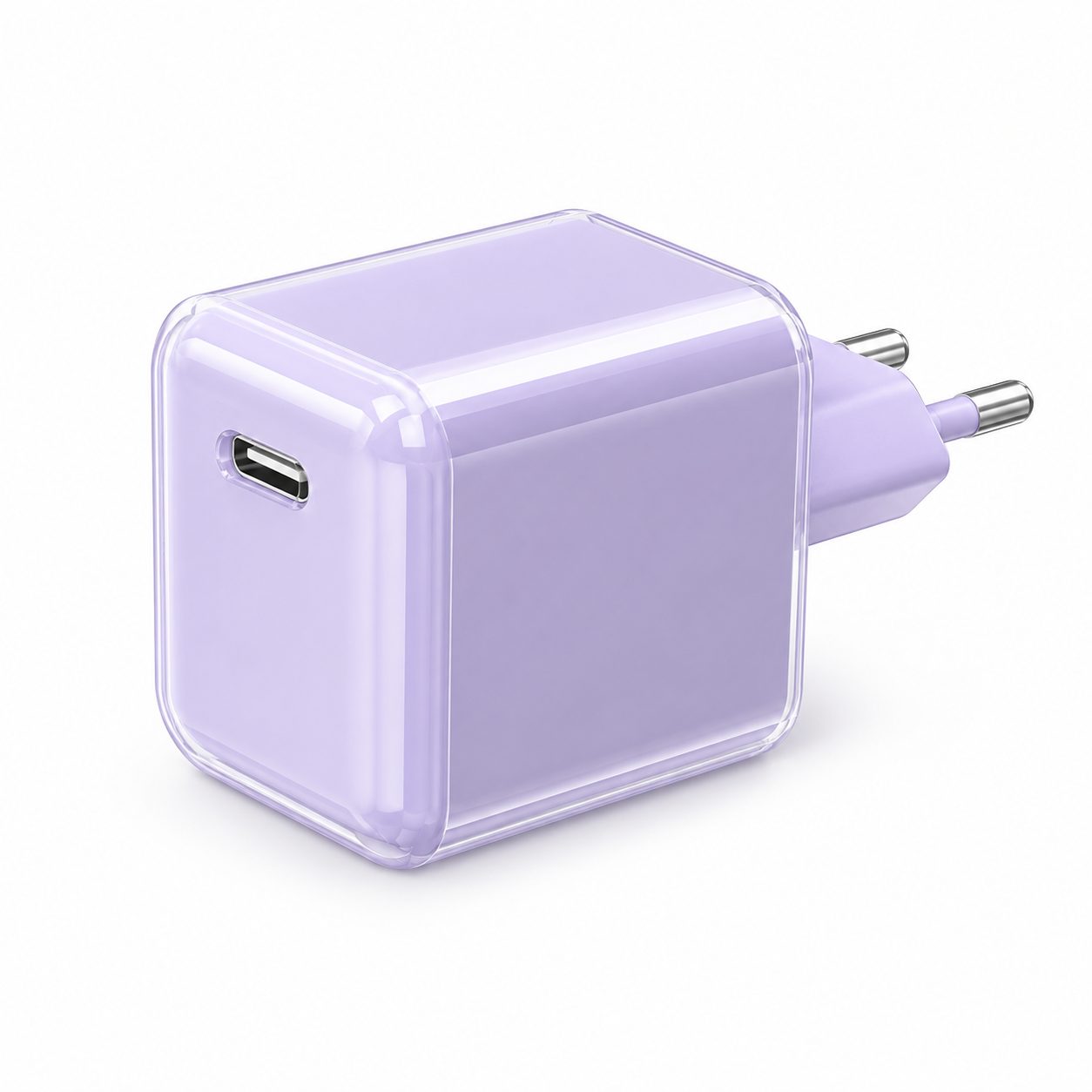 Incarcator Retea USB-C 30W Mini Ice Cube, , GaN Technology, Fast Charge, Carcasa Transparenta Bicolora, Standard European, Mov 1