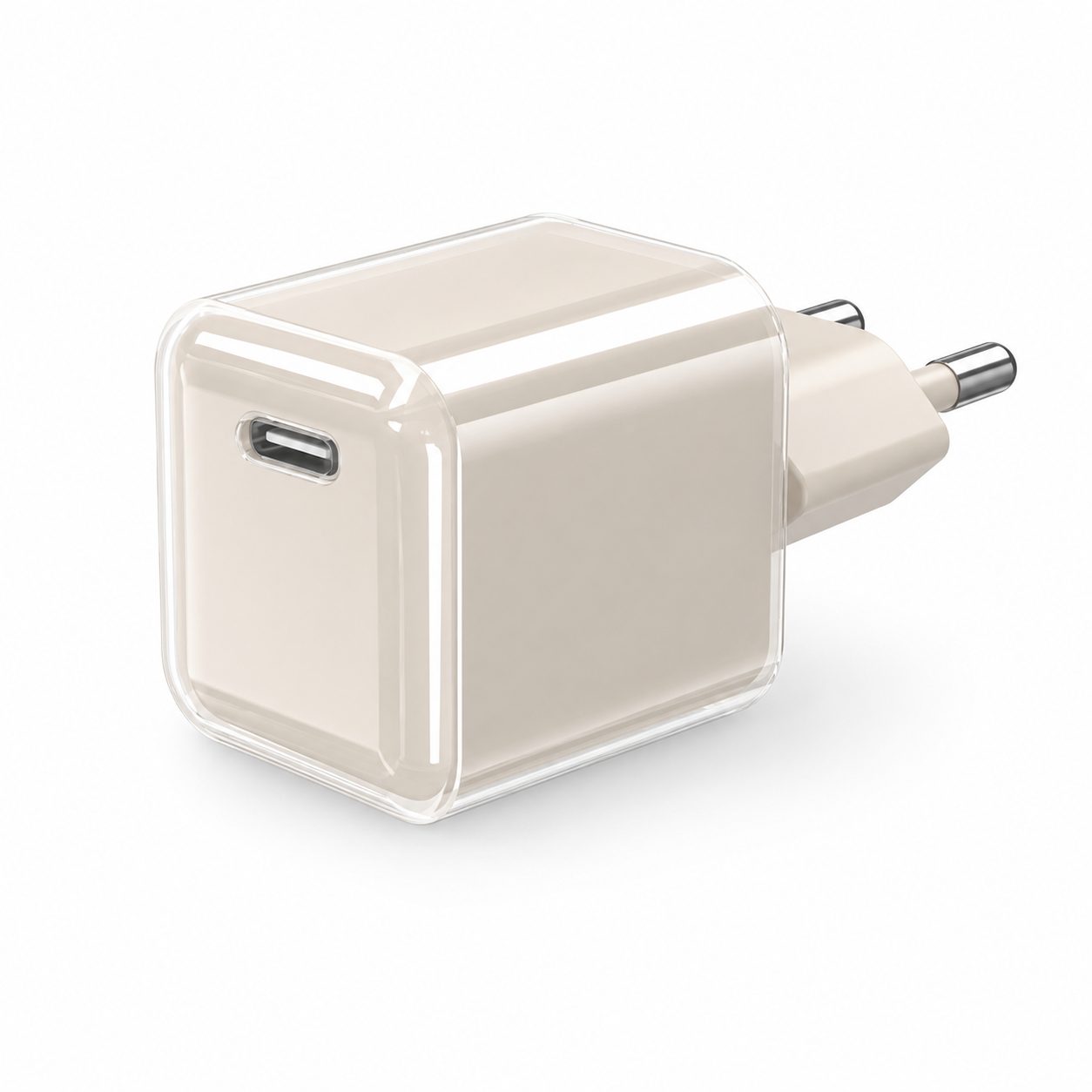 Incarcator Retea USB-C 30W Mini Ice Cube, , GaN Technology, Fast Charge, Carcasa Transparenta Bicolora, Standard European, Crem 1