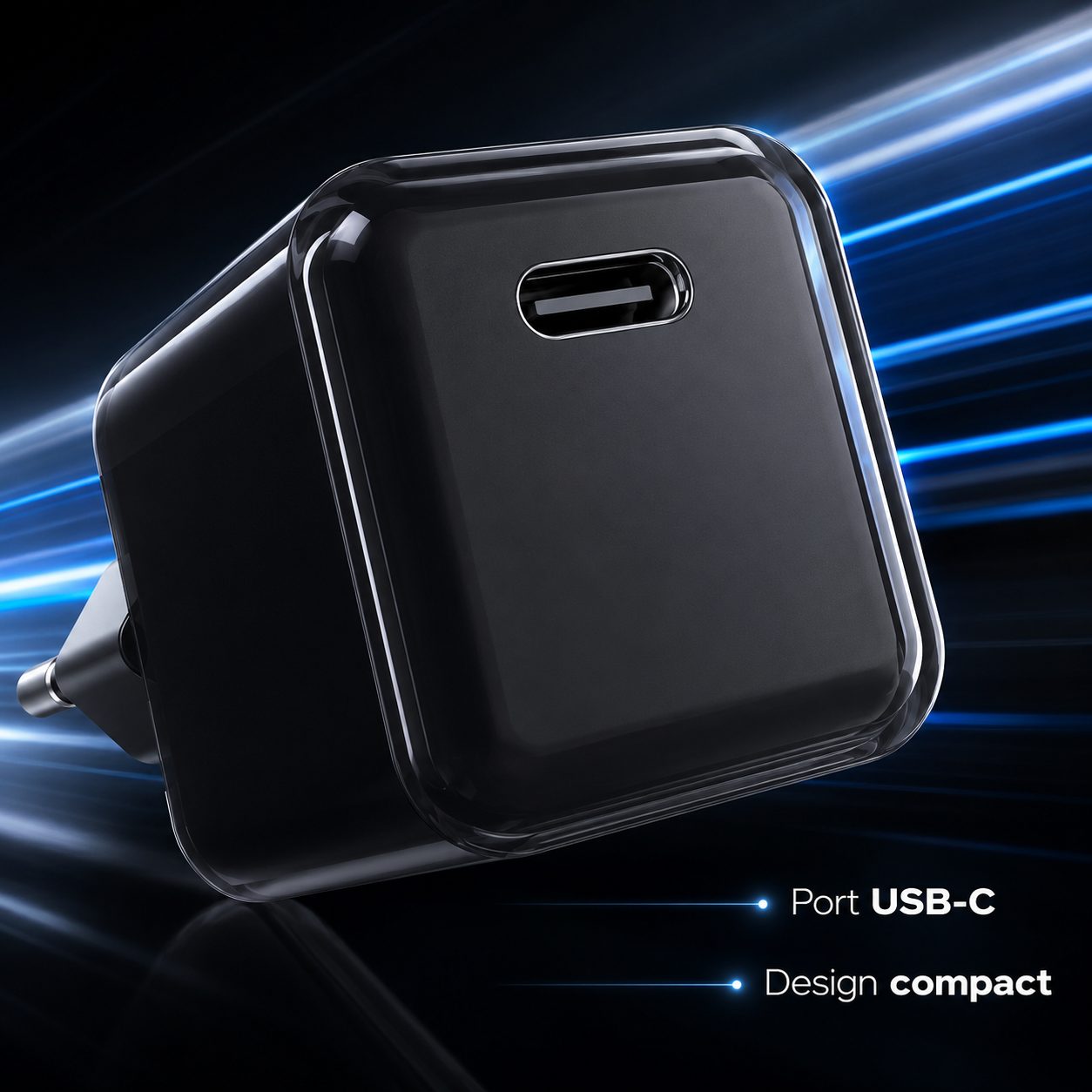 Incarcator Retea USB-C 30W Mini Ice Cube, , GaN Technology, Fast Charge, Carcasa Transparenta Bicolora, Standard European, Negru 2
