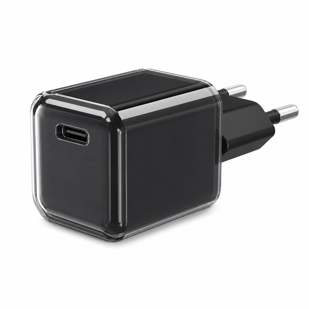 Incarcator Retea USB-C 30W Mini Ice Cube, , GaN Technology, Fast Charge, Carcasa Transparenta Bicolora, Standard European, Negru 1