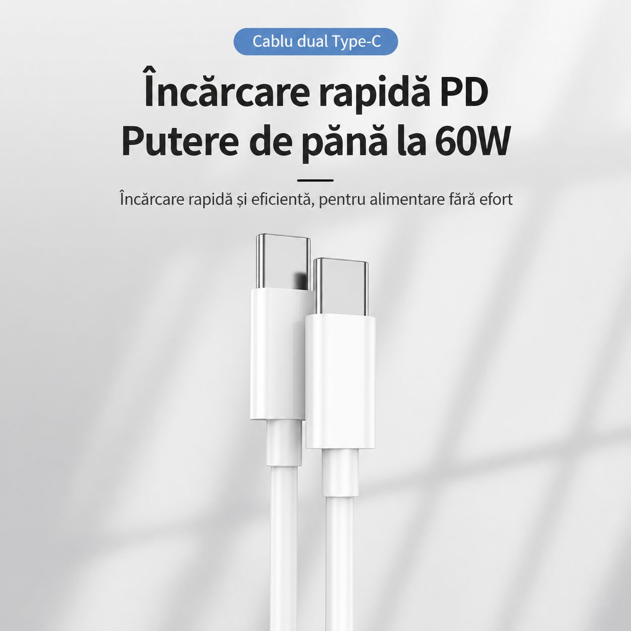 Cablu de Date si Incarcare USB-C la USB-C, , 60W, Fast Charge, Compatibil iPhone 15 si Tablete, 1 m, Alb 2