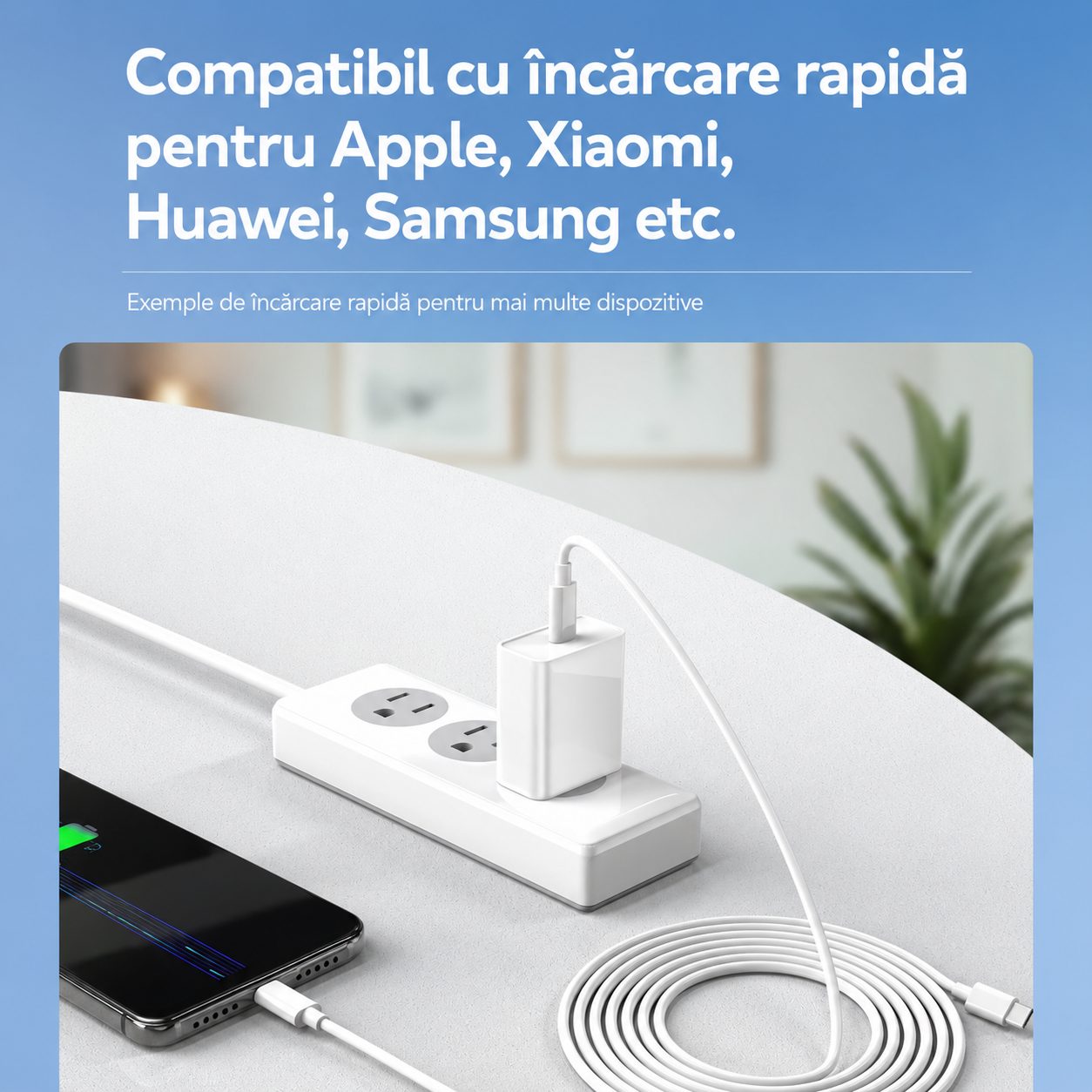 Cablu de Date si Incarcare USB-C la USB-C, , 60W, Fast Charge, Compatibil iPhone 15 si Tablete, 2 m, Alb 5