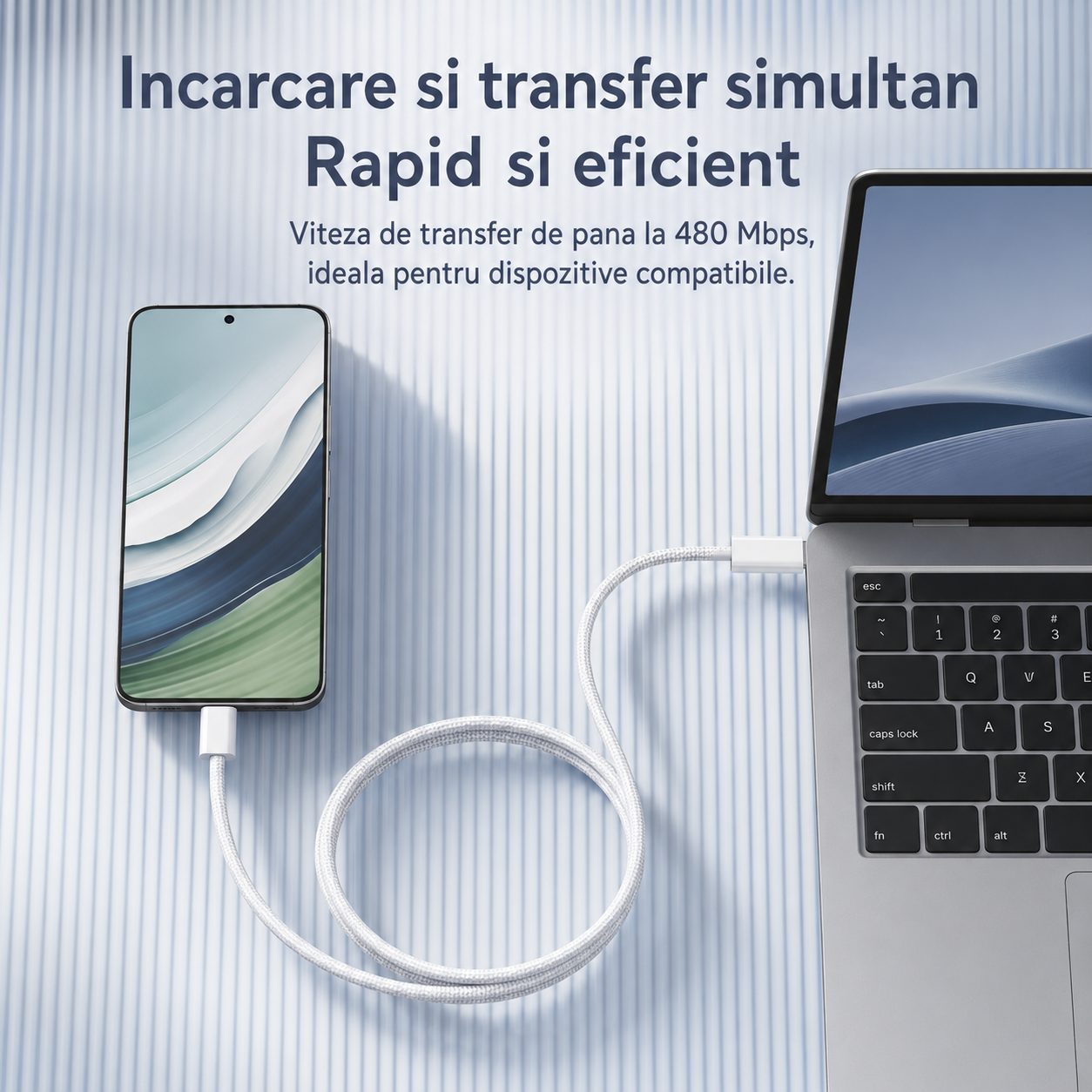 Cablu de Date si Incarcare USB-C la USB-C, , 100W, Compatibil iPhone 15, Huawei, Xiaomi, Textil Impletit, 1 m 3