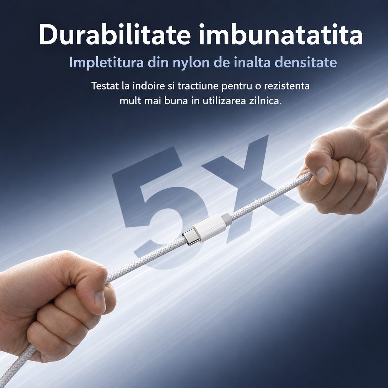 Cablu de Date si Incarcare USB-C la USB-C, , 240W, Compatibil iPhone 15, Huawei, Xiaomi, Textil Impletit, 2 m 4