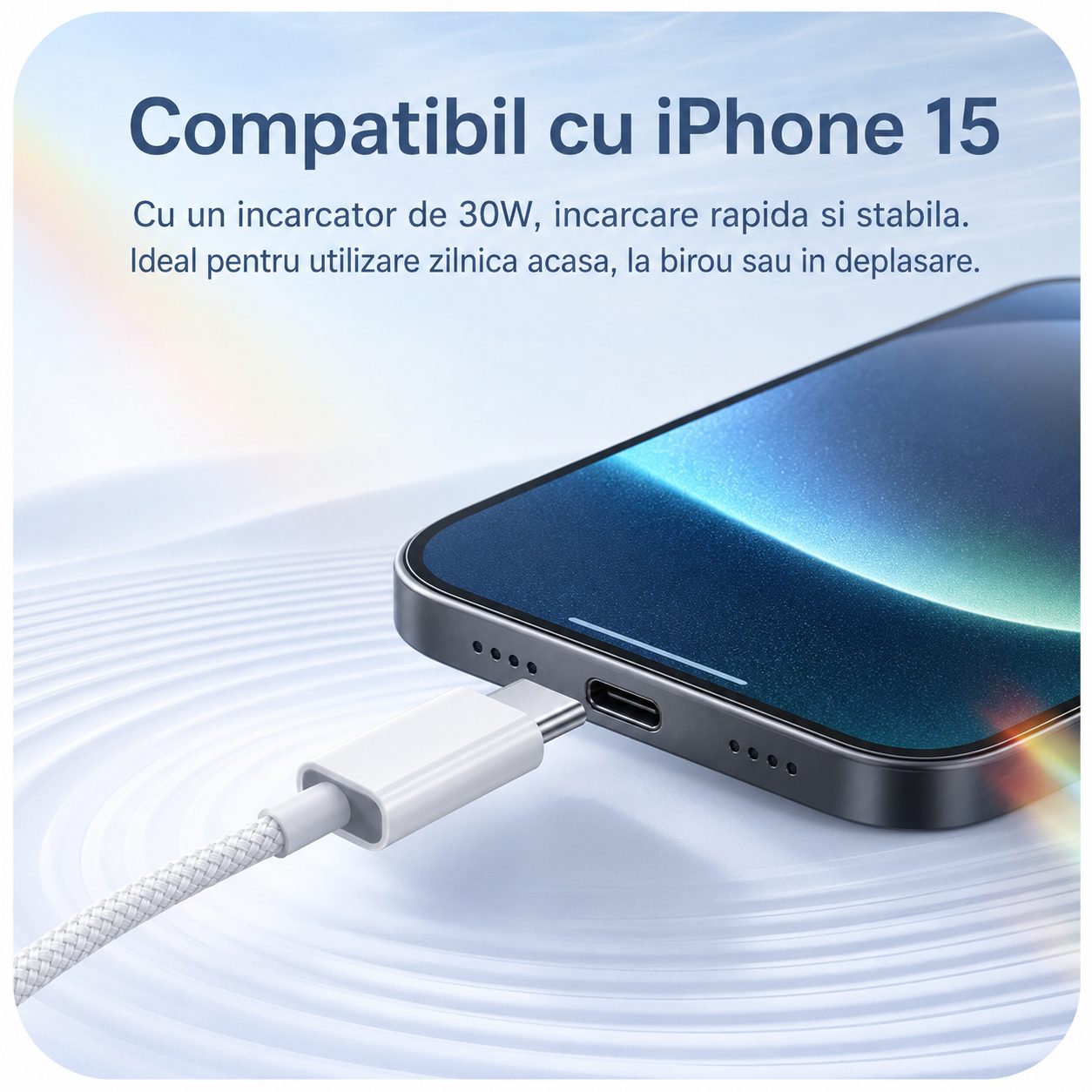 Cablu de Date si Incarcare USB-C la USB-C, , 240W, Compatibil iPhone 15, Huawei, Xiaomi, Textil Impletit, 2 m 5