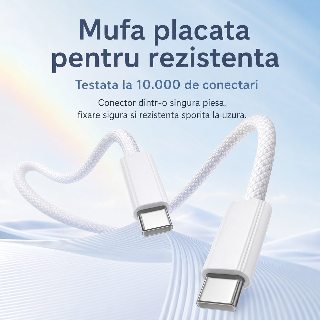 Cablu de Date si Incarcare USB-C la USB-C, , 100W, Compatibil iPhone 15/Huawei/Xiaomi, Textil Impletit, 1.5 m, Alb 5