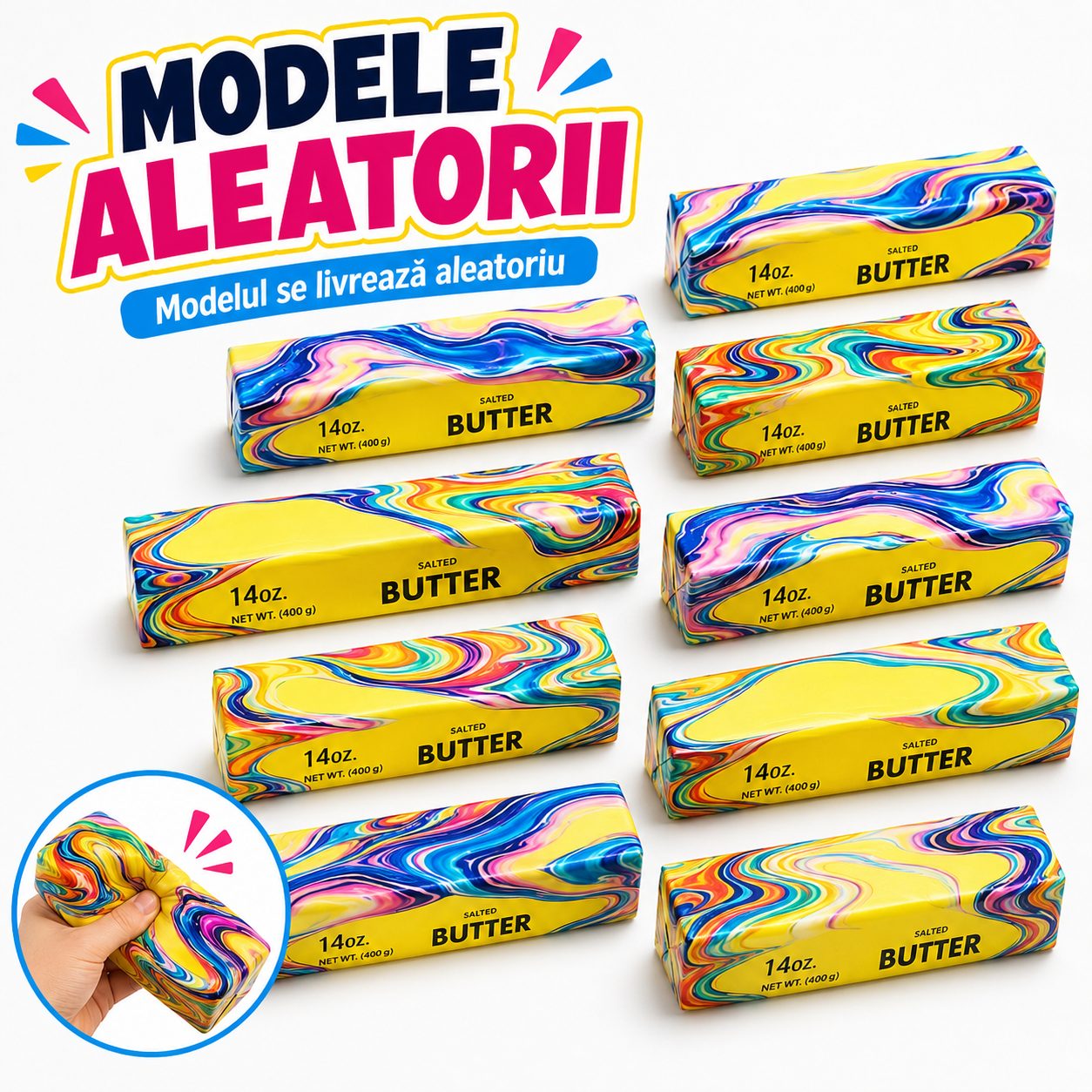 Jucărie Squishy Needoh Antistres în Formă de Unt, , Slow Rising, Textură Moale și Elastică, 14 cm, Multicolor 3