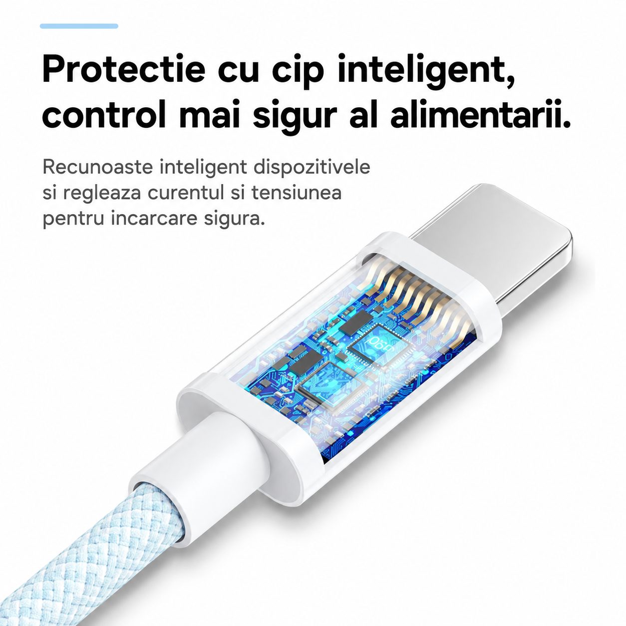 Cablu Incarcare Rapida 3 in 1, , 66W, 6A, Conectori Lightning, Type-C, Micro USB, Textil Impletit, 1.2 m, Albastru 5