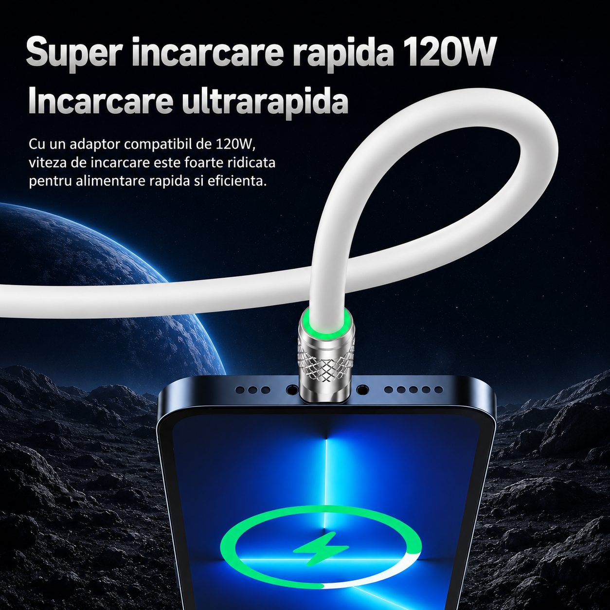 Cablu de Incarcare si Date 3 in 1, , Fast Charging, 120W, Compatibil Type-C, Utilizare Simultana pentru 3 Dispozitive, 1.2 m, Alb 5
