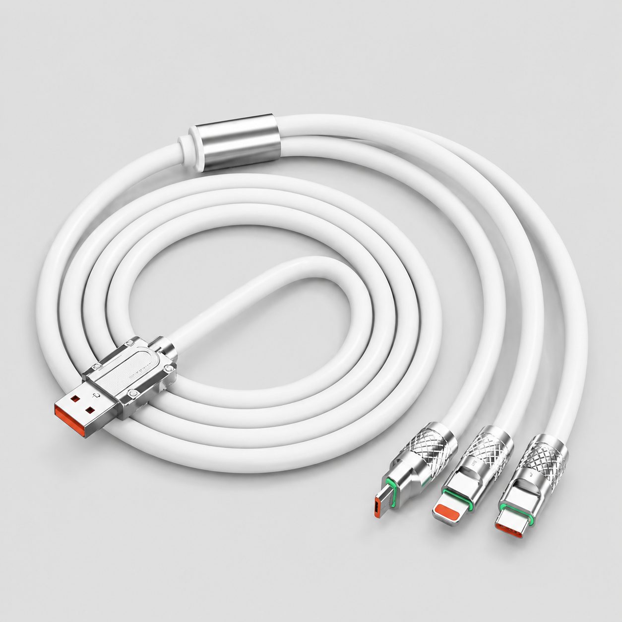 Cablu Super Fast Charging 3 in 1 Geek, Flippy, 120W, Compatibil Type-C, Utilizare Simultana pentru 3 Dispozitive, 1.2 m, Alb