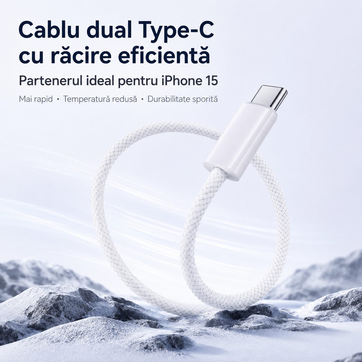 Cablu de Date si Incarcare USB-C la USB-C, , 60W, PD Fast Charge, Compatibil Android/iPhone 15/16/Huawei, Textil Impletit, 2 m, Alb 5