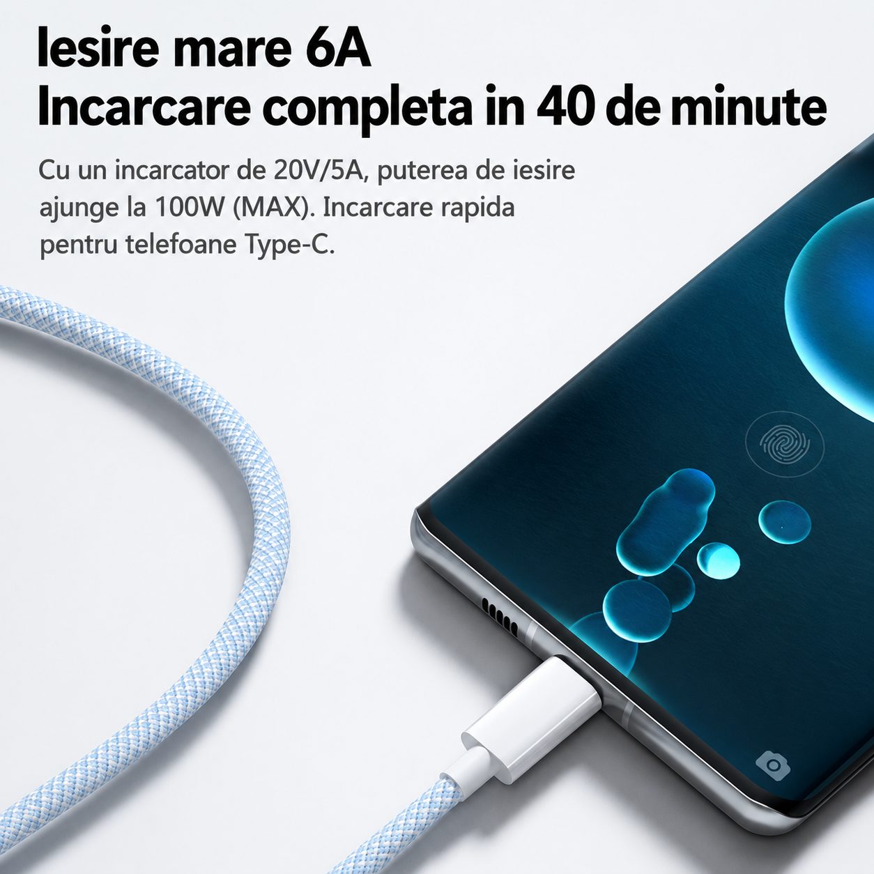 Cablu USB 3 in 1, , 100W, Compatibil Android si iPhone, Incarcare si Transfer Date, Textil Impletit, Roz 4