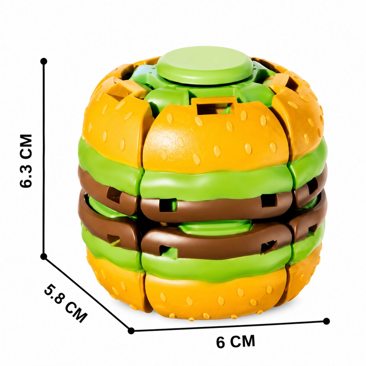 Jucarie Antistres Rotativa, , Model Hamburger Spinner Ball, Forma Hamburger, Rotire Manuala, Structura Interactiva, Relaxare si Indemanare, Multicolor 3