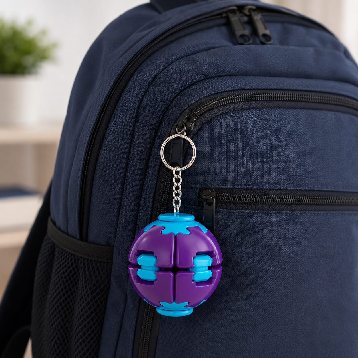 Minge Antistres Rotativa 3D, , Keychain Fidget Spinner Ball, cu Sistem Push and Spin, Jucarie Senzoriala pentru Relaxare si Indemanare, 4.5x5 cm, Mov 3